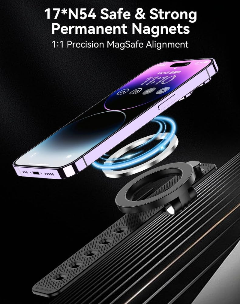 Honeteek Magnetic Phone Holder for Stroller, Strong Magnetic Bar Phone Mount for Bike, Gym Treadmill with Adjustable Strap, 17 N52 Magnets & Magsafe Phone Holder Fit for Iphone 12-17 Series image number 3