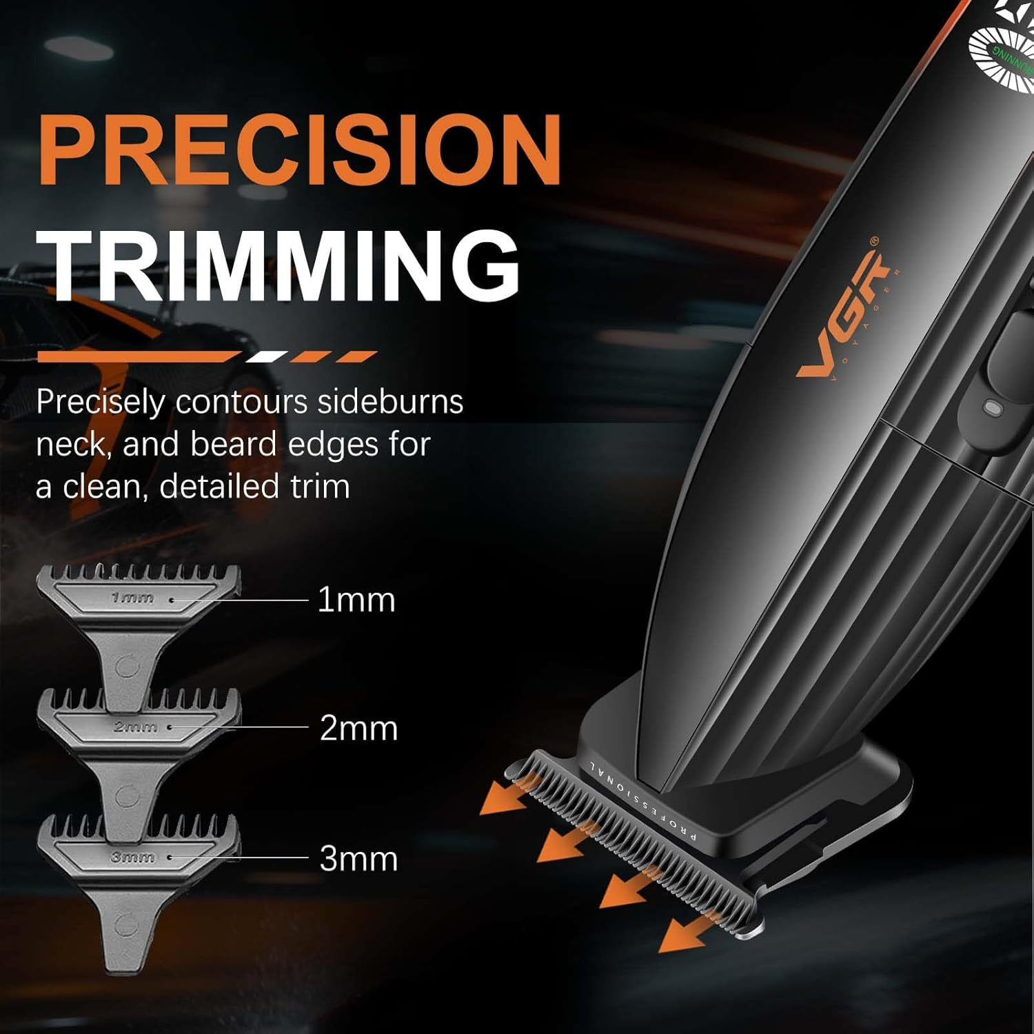 VGR 889T Professional Hair Trimmer for Men, 9000RPM High Speed Cordless Hair Clippers Beard Trimmer with Ceramic & DLC T Blade, Zero Gapped Barber Clippers with USB Charging Base, LED Display image number 6