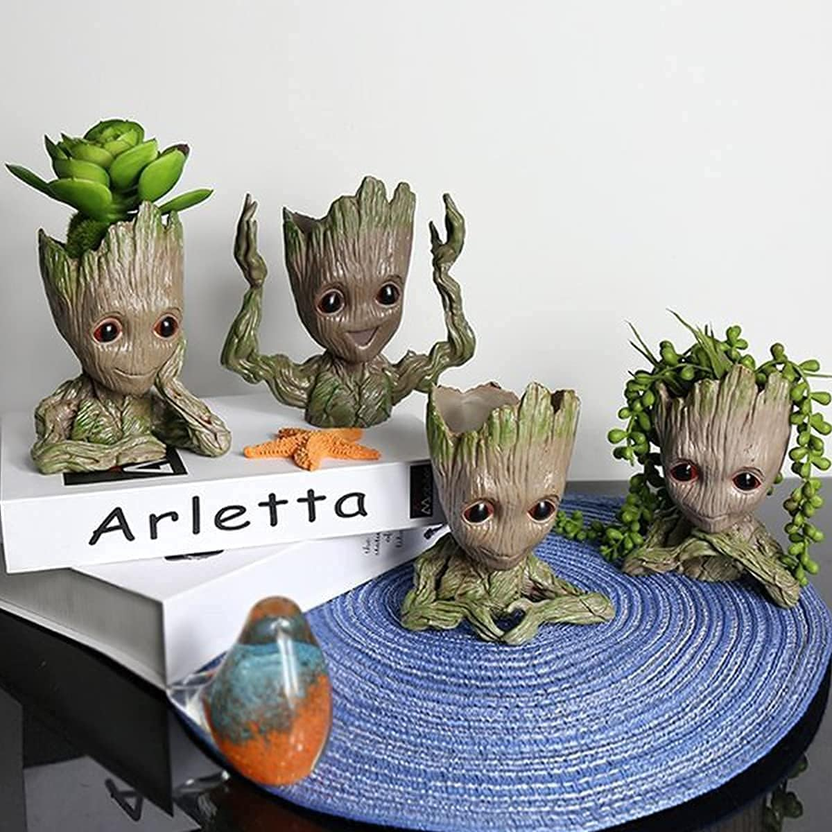 4 Styles Flowerpot Baby Groot Flower Pot Succulent Planter Pot Pencil Holder Office Party Ornament Christmas Birthday Gift (4 Styles) image number 3