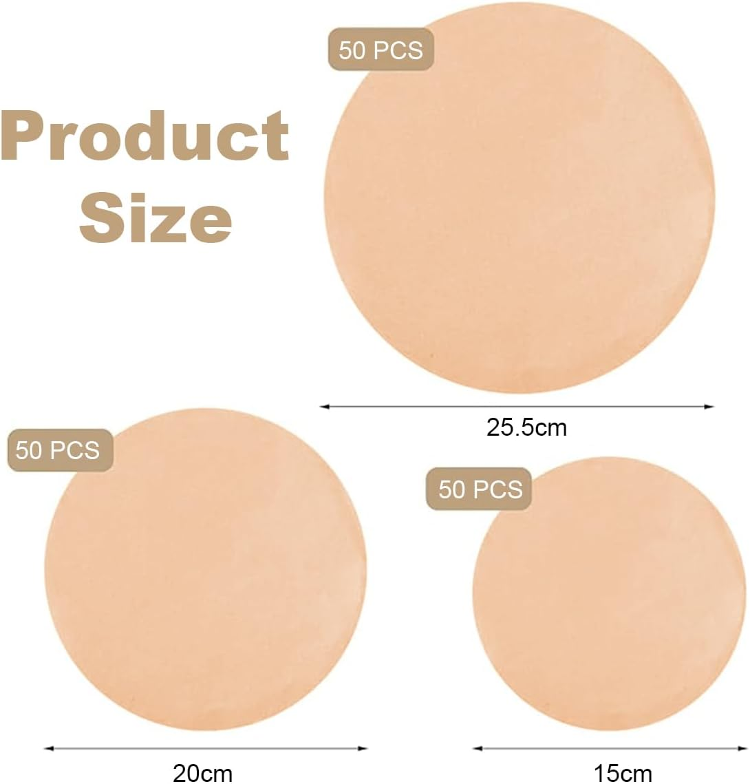 150 Sheets round Baking Parchment Paper, 6, 8, 10 Inch Parchment Paper for Cake Pan Liners,Non-Stick Precut Parchment Paper for Cookies Steamer Grilling Pizza Pan Springform Pan Baking Steaming Bread