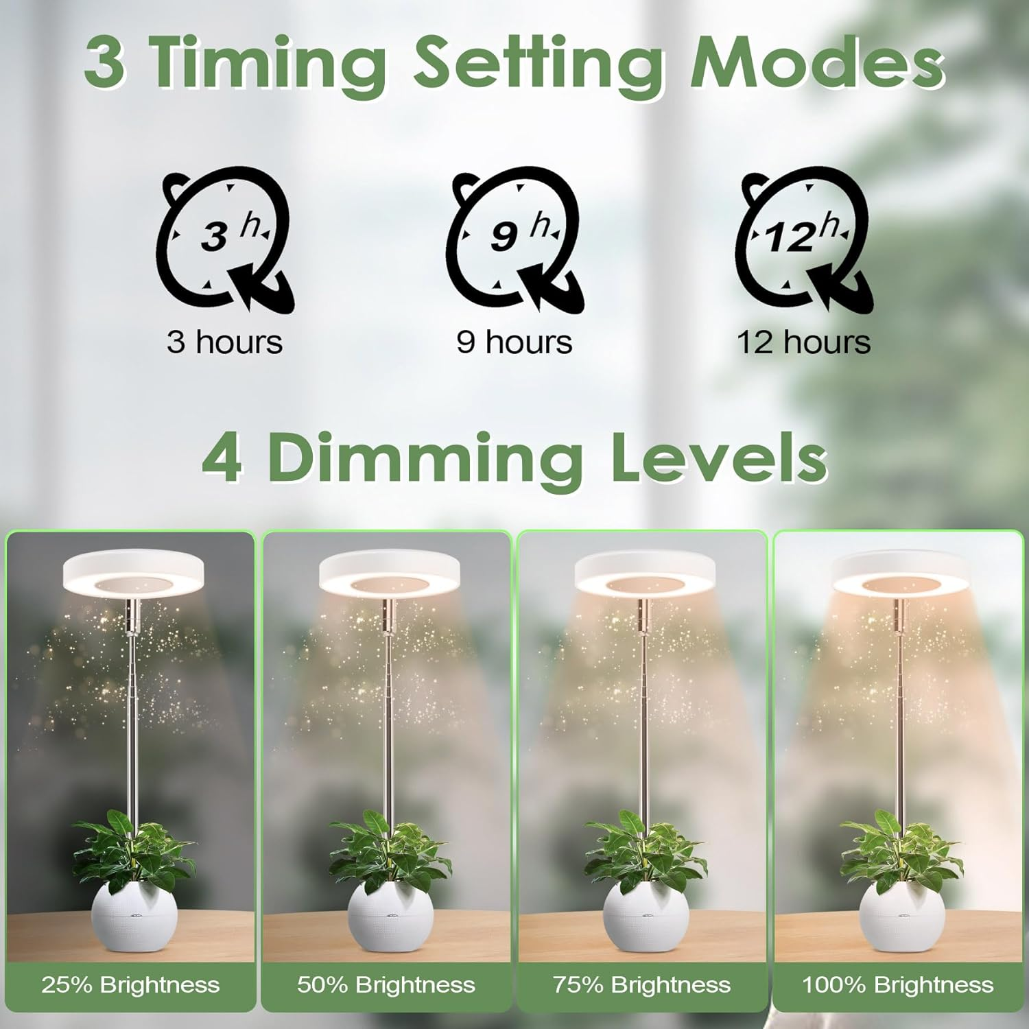 JUMXSRLE Grow Lights, Full Spectrum Plant Light for Indoor Plants, Auto Timer Height Angle Adjustable Dimmable Growing Lamp, LED Grow Lights for Succulents, Mini Bonsai, Small Plants image number 5