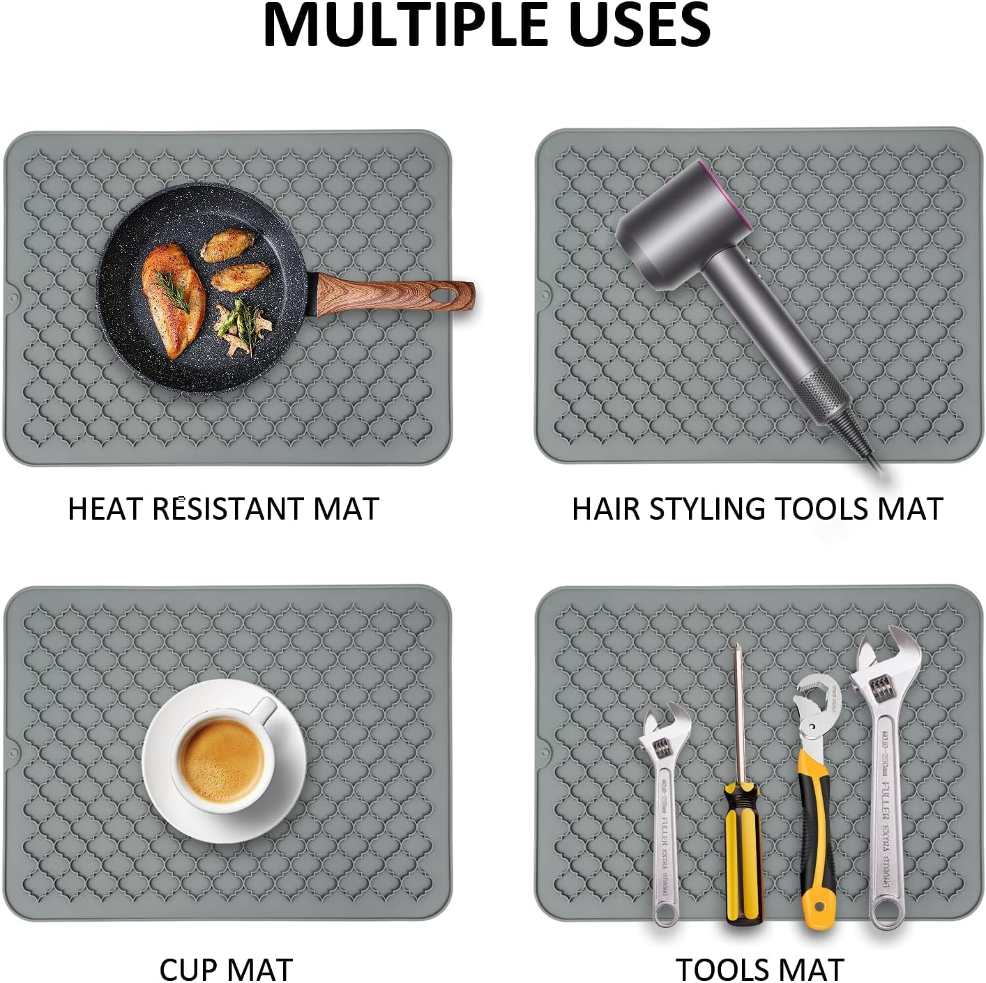 Taoluwin Drying Mat for Kitchen Counter, Silicone Dish Drying Mat, Heat Resistant, Waterproof, Mildew Resistant, Kitchen Dry Mats for Coffee Bar Dishes, Plates, Mugs, 40X30Cm (Grey) image number 6