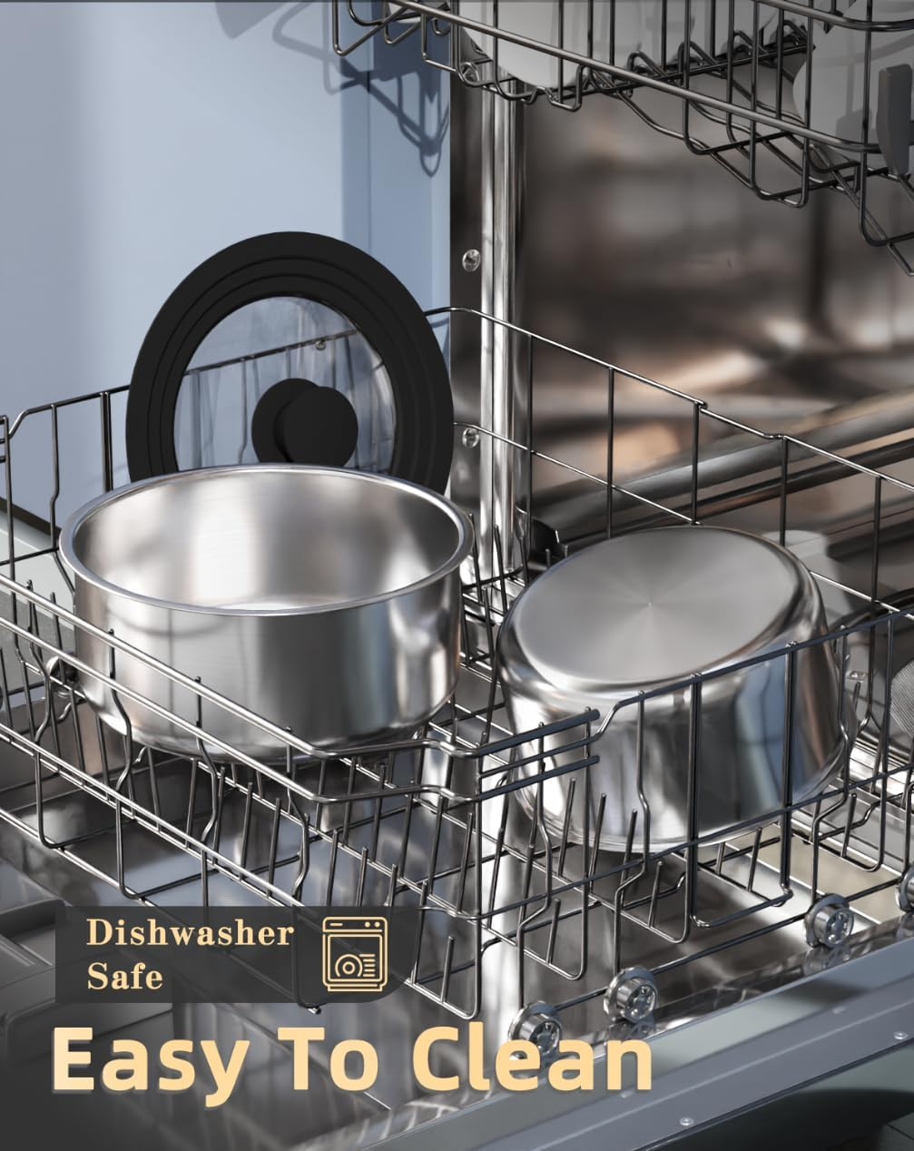 Stainless Steel Cookware Set,4-Pcs Kitchen Cookware Sets with Removable Handle,Stainless Steel Saucepan Set with 18Cm and 20Cm Pots and Multi-Purpose Silicone Lid &ndash; All Stovetop Compatible image number 3