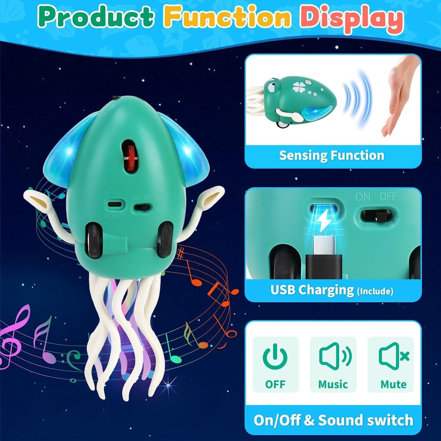 Electric Dancing Octopus Light Music Suitable for 12-18 Months Old Baby Toys, Kid Crawling Squid Toys Suitable for Toddler Tummy Time, Gifts for 1 2 3 4 5 6 Year Old Boy Girl image number 2