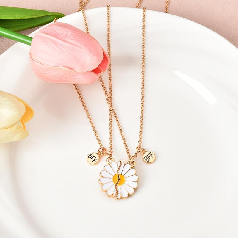 BFF Necklaces for 2 Girls Daisy Butterfly Avocado Matching Heart Necklace Friendship Gifts for Best Friends Sisters Besties - Flower image number 3
