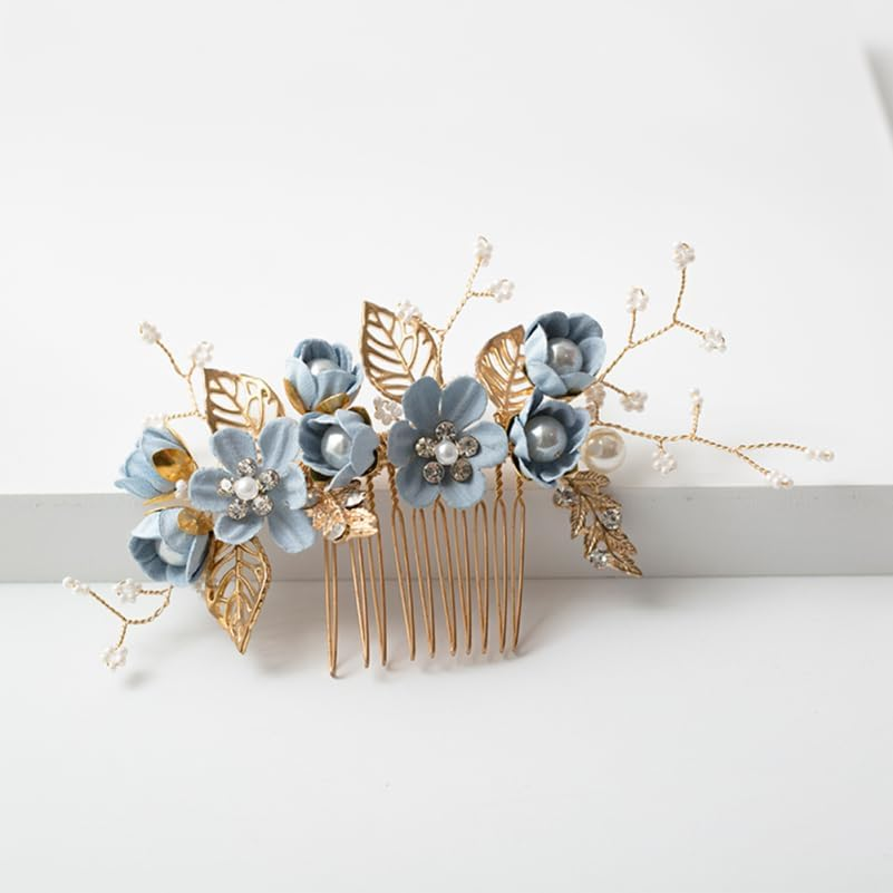 Hemobllo Side Hair Clips with Flowers for the Bride: Alloy Headpiece with Rhinestones and Flowers for Wedding Brides Hair Comb Wedding Prom Birthday Party image number 3