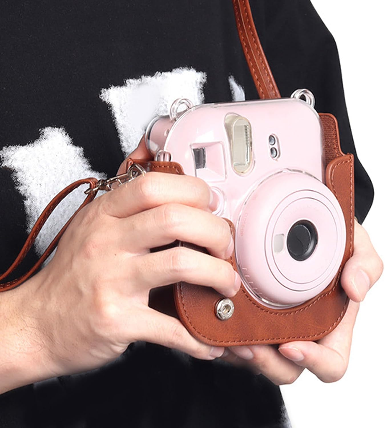 Jectse Protective Case for Mini12 Mini11 Instant Camera, PU Leather Bag Cover with Removable Adjustable Strap, L X W X H: 15 * 13 * 7Cm (Brown) - Blue image number 2