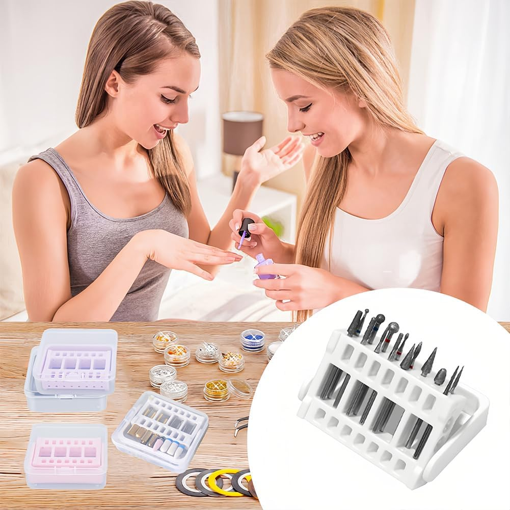 Joyzan Nail Drill Bit Holder Stand, Dust Proof Exhibition Display Storage Case Displayer Portable 16 Holes Manicure Tools Box Tech Art Supply Rack Container Grinding Head Organizer Home Salon 4PCS image number 1