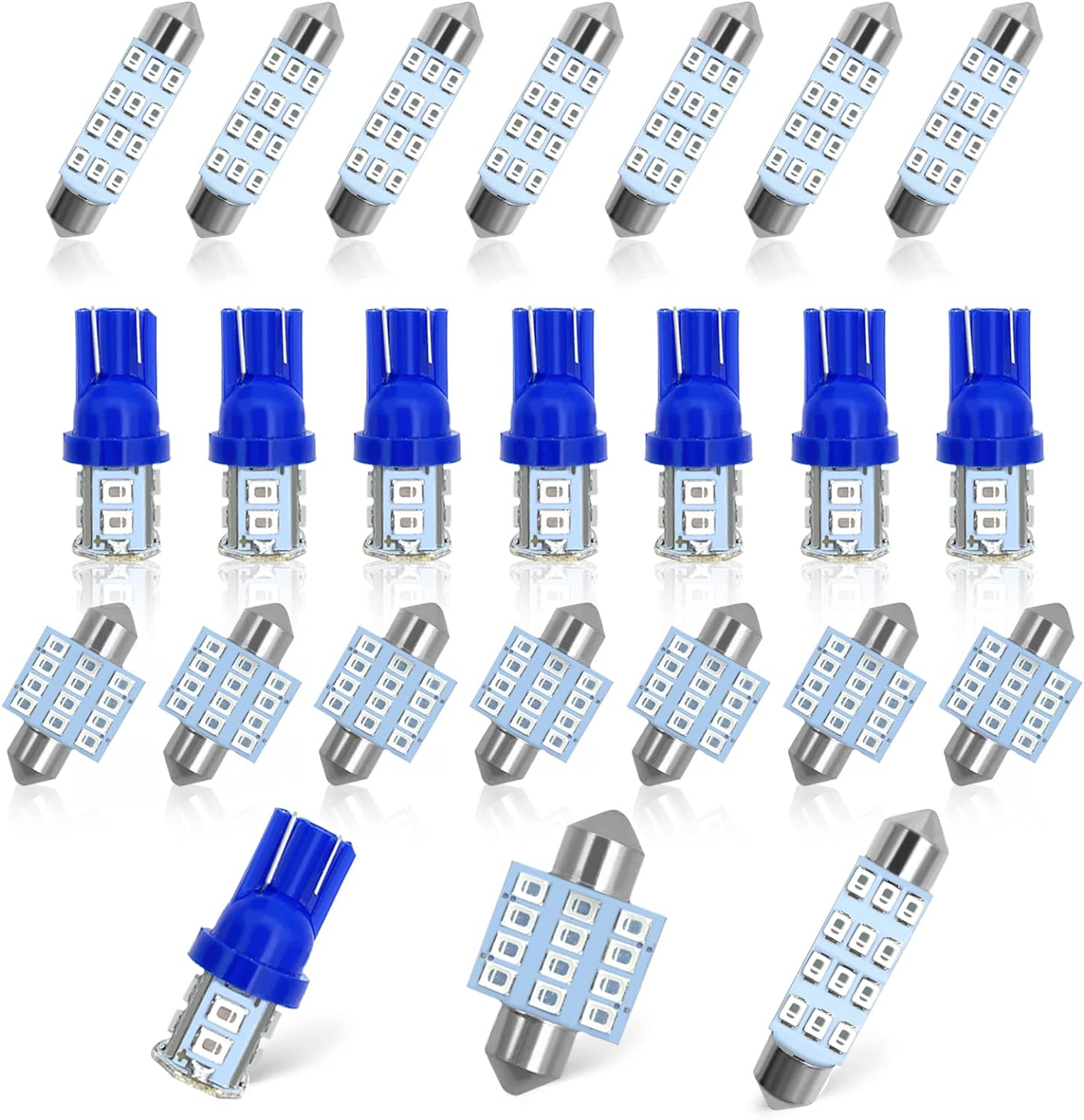 QUICTO 24Pcs Car Led Bulb, Auto Accessories Used for Car Interior Lights, Indoor Map Dome Lights, Trunk Lights, License Lights, Etc. Parts Replacement (Blue)