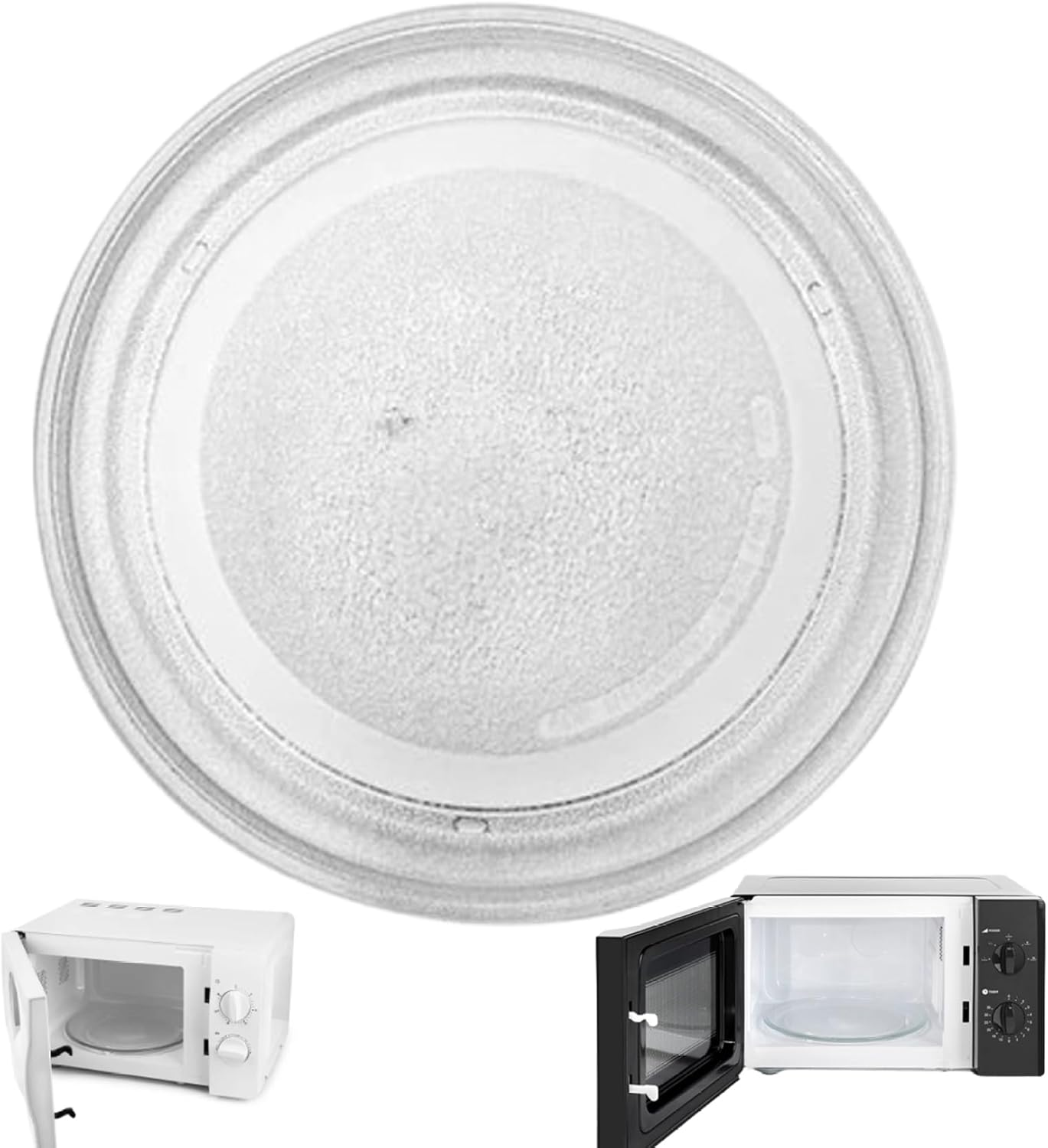 Microwave Plate Replacement Universal-Fit 9.6 Inch Turntable Glass Microwave Tray with 3 Arm Turntable Ring for 17-25L, Tray, Plate Replacement