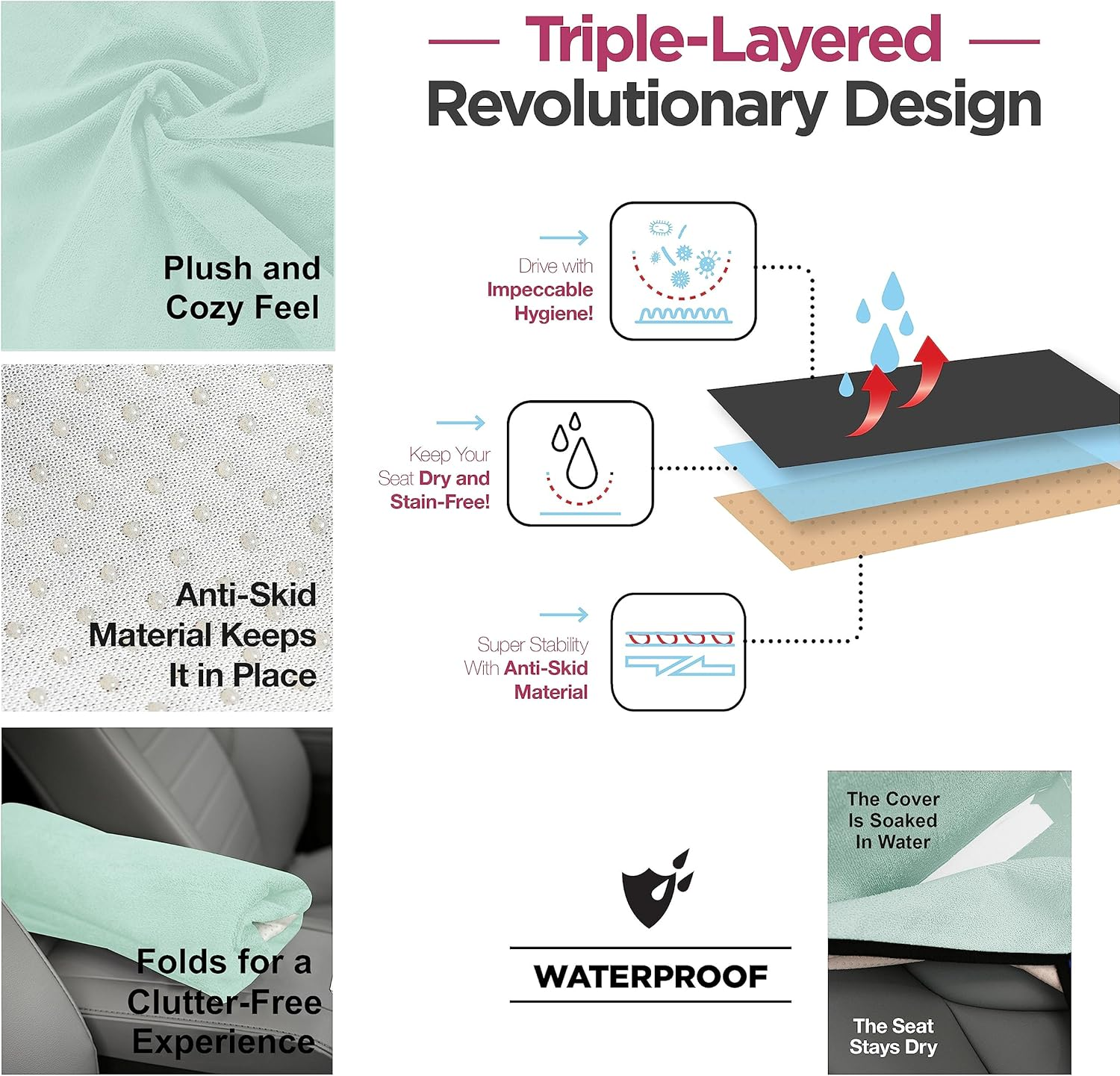 Lebogner Waterproof Seat Cover, Sweating Towel for Post Gym Workout, Running, Swimming, Beach and Hiking, Universal Fit Anti-Slip Protector Cars, Suvs Trucks, Machine Washable, Mint Green (1096-1268) image number 2