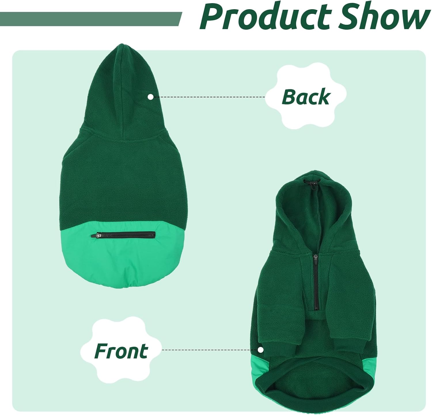 Lelepet Dog Hoodie for Small Dogs, Winter Dog Sweatshirt with Adjustable Hood, Warm Coat for Dogs, Pet Clothing Sweaters with Zipper Pocket, Soft Cold Winter All Weather Pet Clothes, Green 3XL