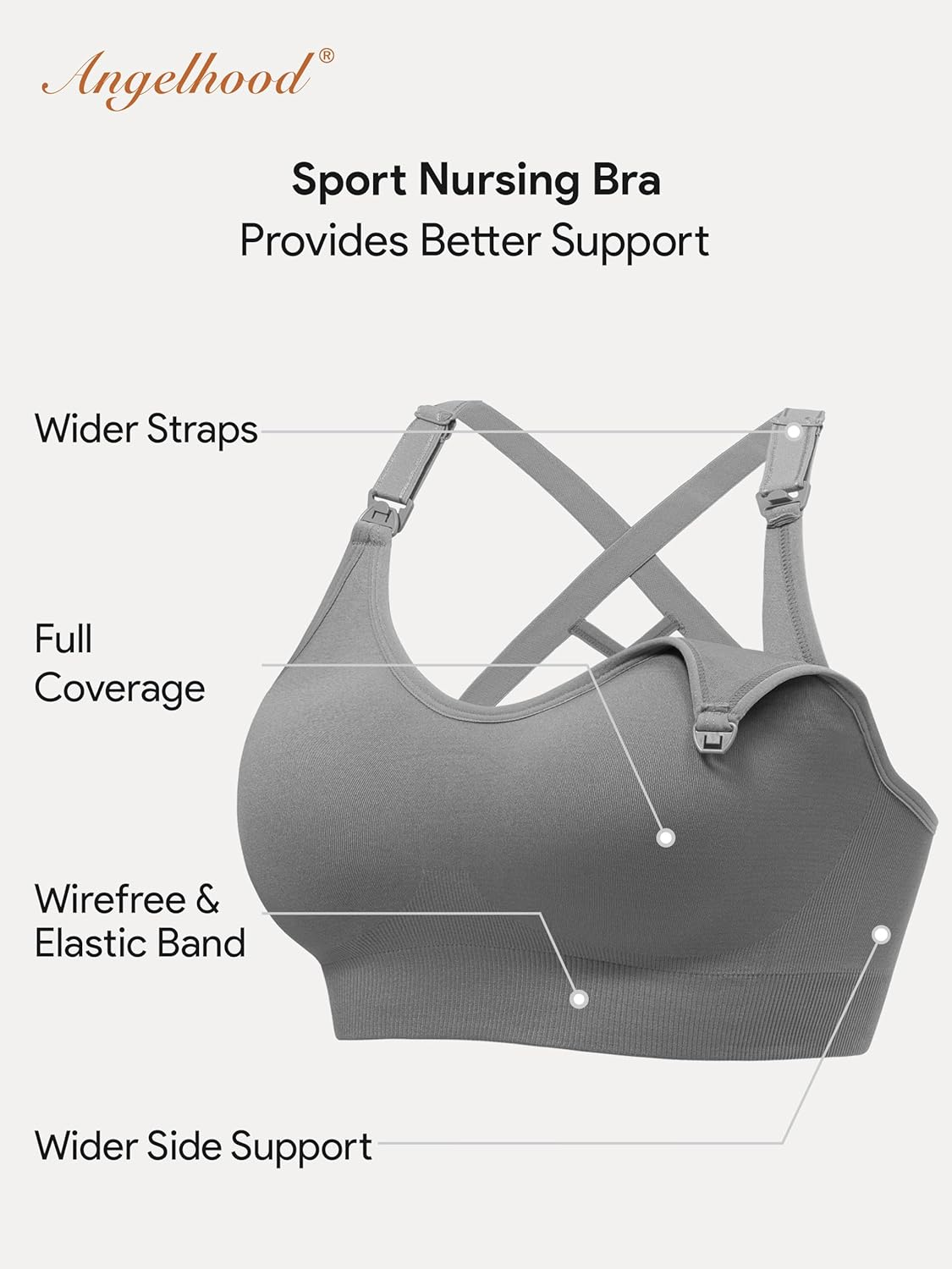 Angelhood Nursing Bras for Breastfeeding, Seamless Nursing Sports Bra Low-Impact Support Yoga Maternity Bras for Pregnancy image number 5