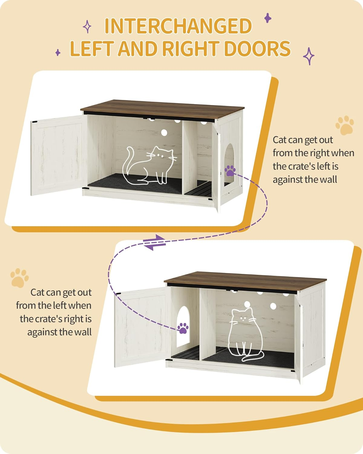 Hzuaneri Cat Litter Box Enclosure, Hidden Litter Box Furniture with Removable Dividers, Reversible Entrance Left or Right Side,Cat House, 39.4 X 21.7 X 23.6 Inches, Rustic White and Brown CB84714X image number 3