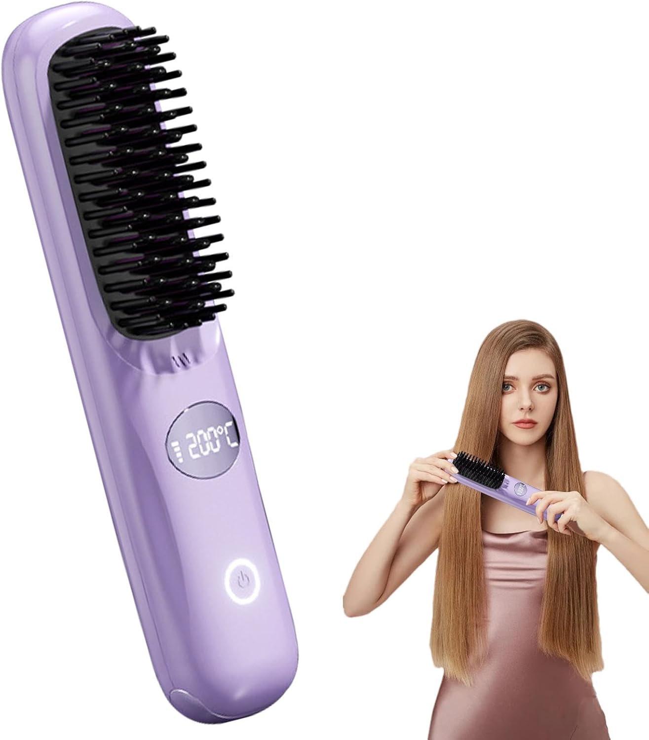 Cordless Hair Straighteners - Portable Hair Straightener Brush | USB Charging Hair Straightening Brush for Thick, Curly, Straight Hair | Hair Straightening Comb for Women(Black)