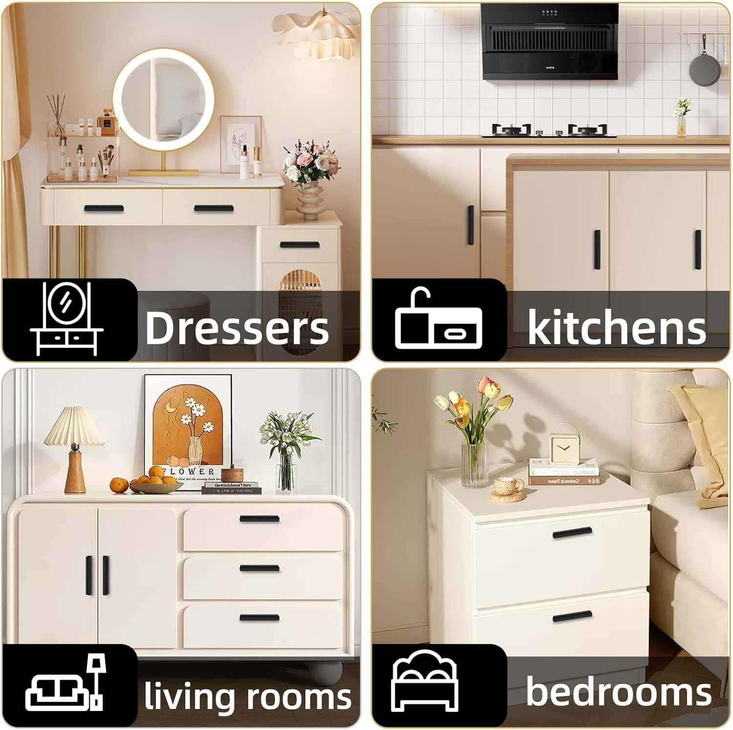 Fiabgum 10 Pcs Cabinet Handles Drawer Pulls Hardware Kitchen Handles Furniture Handle Furniture Decoration for Cabinets Cupboard Dresser Drawers Pulls - 3.8Inch Hole Center, Black