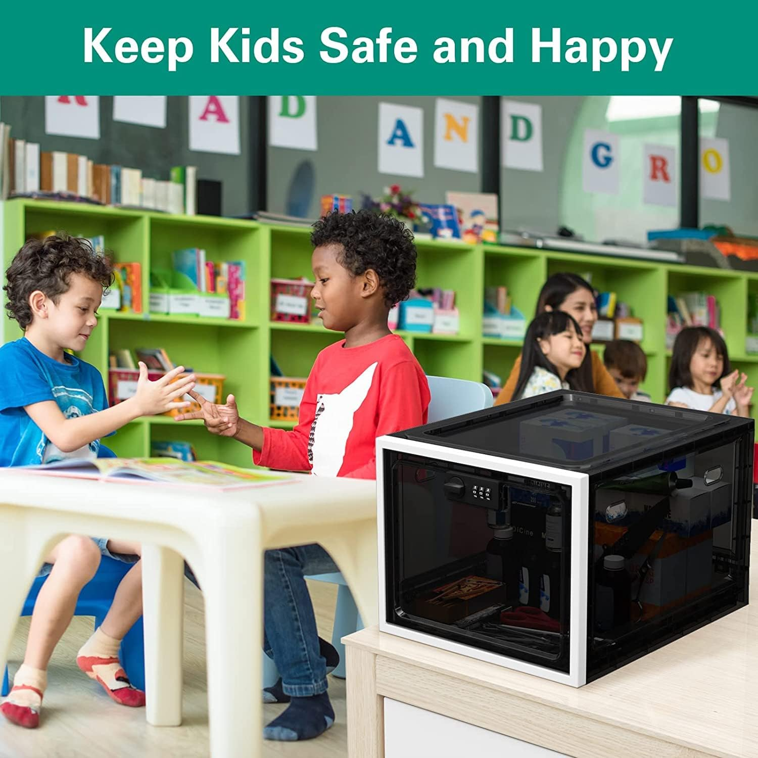 MINYII Medicine Lock Box for Safe Medication Storage - Refrigerator Food Safe Locking Container for Tablet, Phone in Kitchen, Home, School, Office (Black01) image number 3