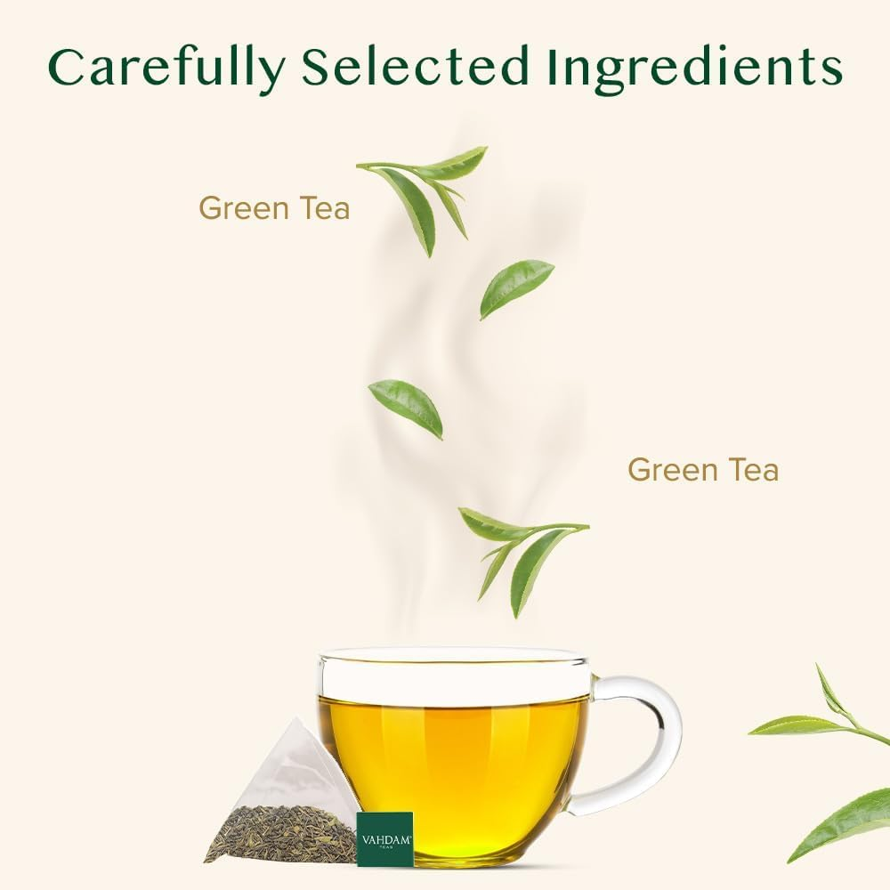VAHDAM, Original Himalayan Green Tea (15 Count) High Grown, Non GMO, Gluten Free, Low Caffeine | Earthy, Smooth & Refreshing | Resealable & Individually Wrapped | Plant-Based Pyramid Tea Bags image number 1