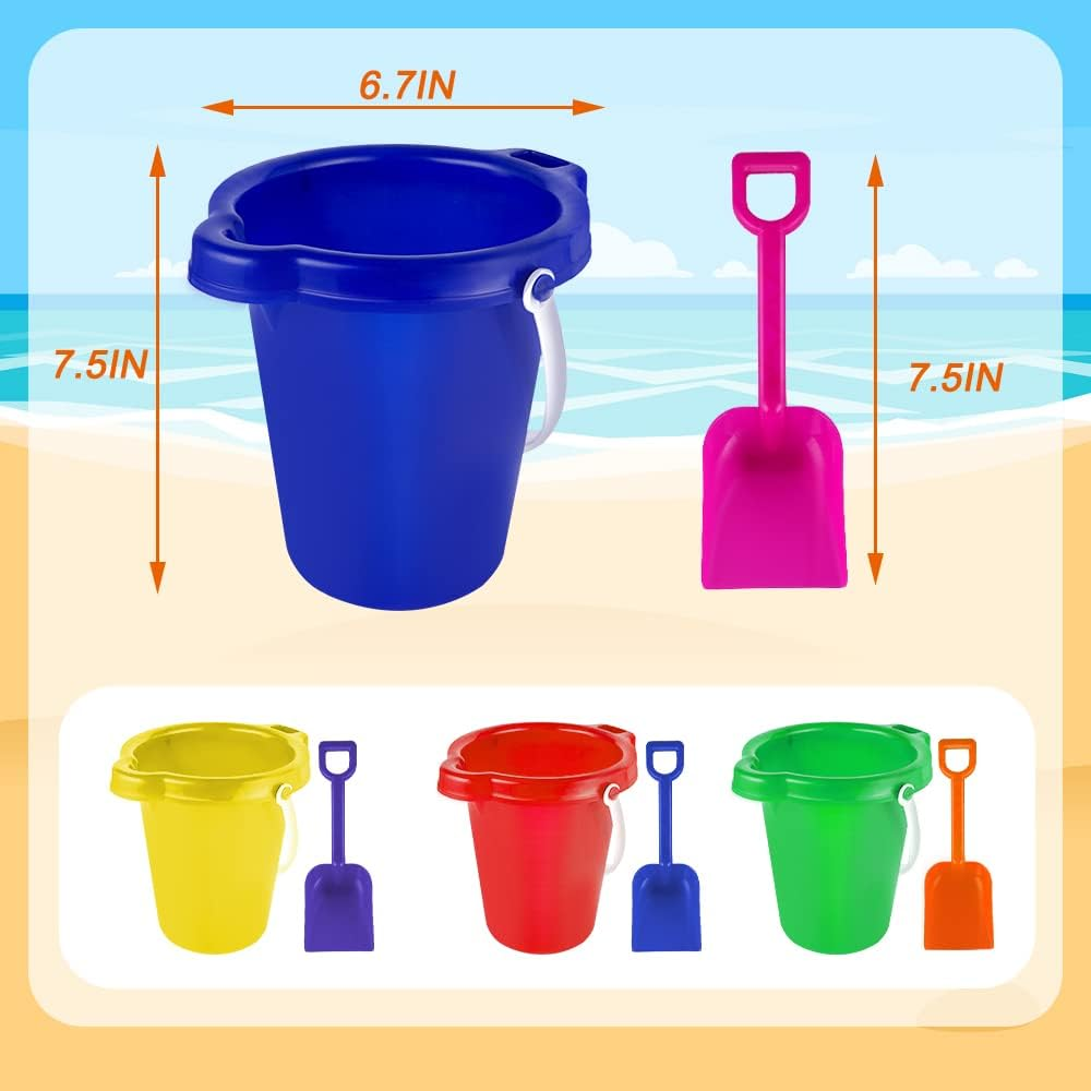 Large Sand Bucket Pail with Shovel, 7'' Size Water Bucket for Beach Fun, Great Summer Party Accessory - 1 image number 2