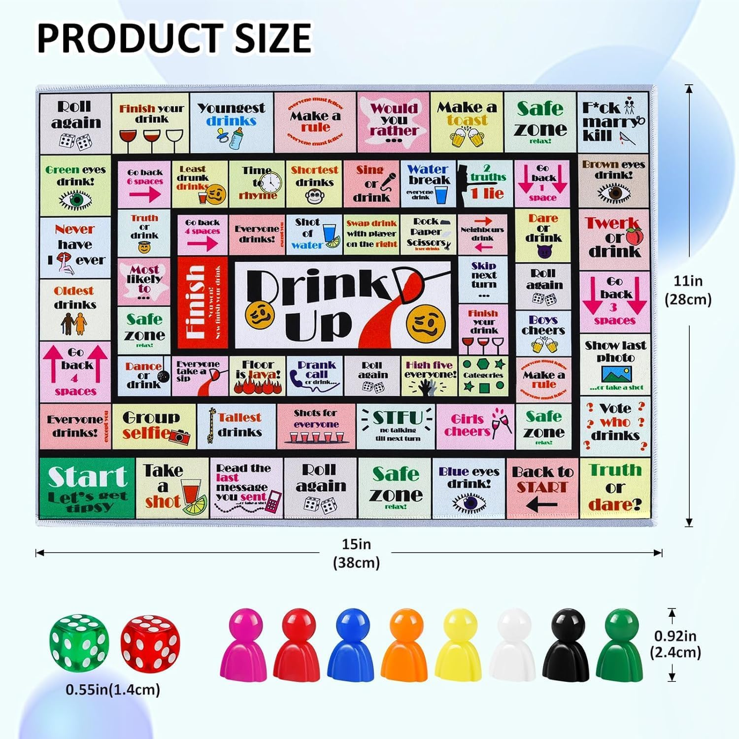 Drinking Board Games for Adults, Rubber Mat Drinking Board Game, Funny Party Interactive Games for Game Night, Birthday, Family Play or Any Occasion, Age 21+, 2-8 Players