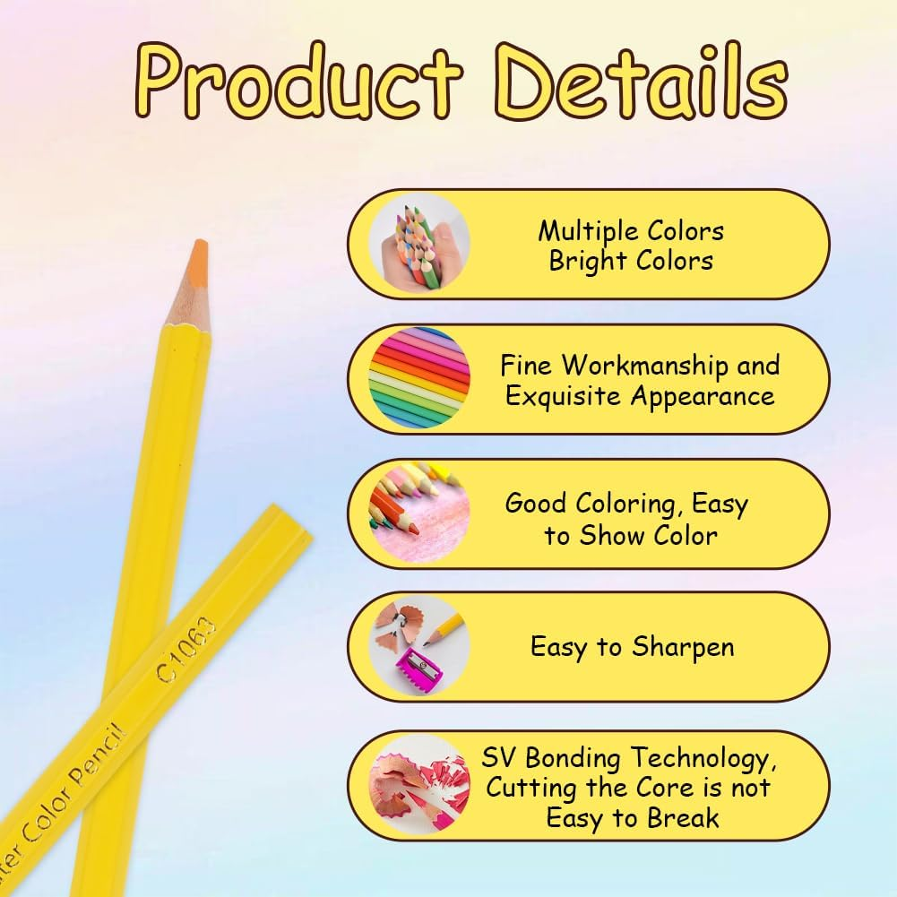 AUAUY 12 PCS Colouring Pencil Packs, 12 Colors Wooden Colored Pencils for Children, Colouring Pencils for Kids Party Bag Fillers, Kids Birthday Gifts, Class Rewards, Student Drawing and Doodle image number 2