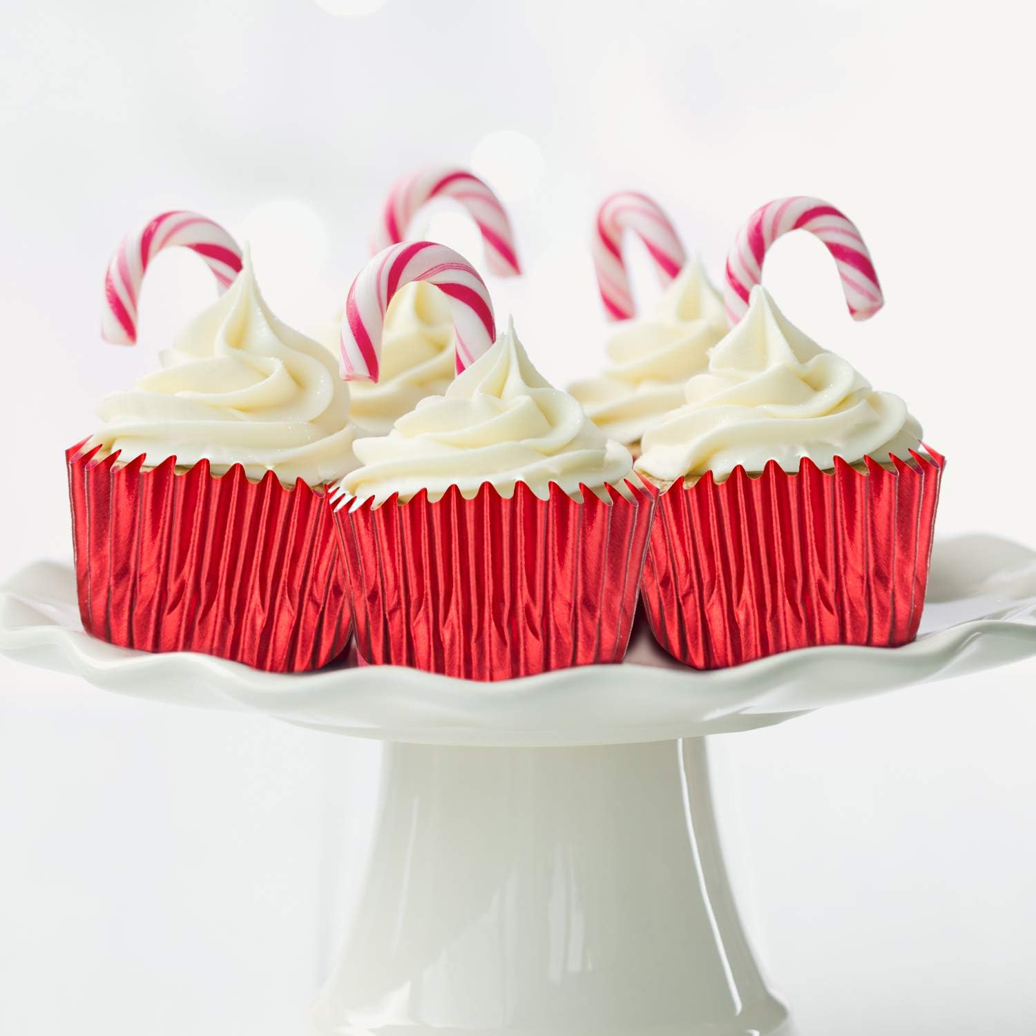 Sumind 400 Pieces Mini Foil Cupcake Liners Baking Cups, Metallic Cupcake Liner for Holiday Baking Muffin and Cupcakes(Red) image number 1