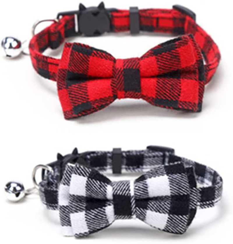 Weforu 2PCS Cat Collar, Small Dog Collar with Cute Bow Tie and Bell Adjustable Plaid Safety Kitten Collars for Cats Kitty Puppy image number 3