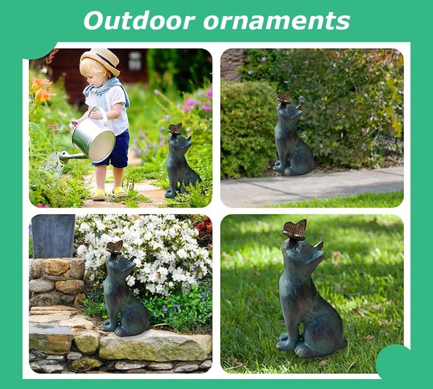 Resin Cat Statue,Cat Memorial Figurine with Butterfly,Curiosity Garden Statue,Outside Decorations,Animal Sculpture Handicraft,For Outside,Patio,Yard,Farmhouse,Garden image number 6