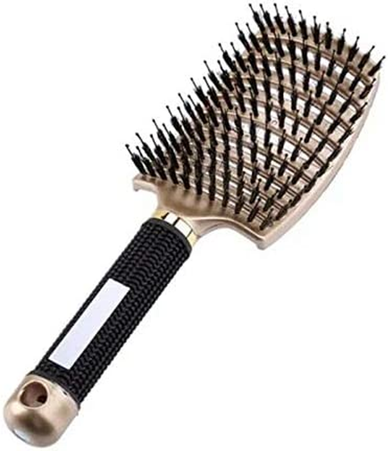 Women Men Detangling Nylon Boar Bristle Brush Hairbrush Head Scalp Massage Comb (Black) (Black)