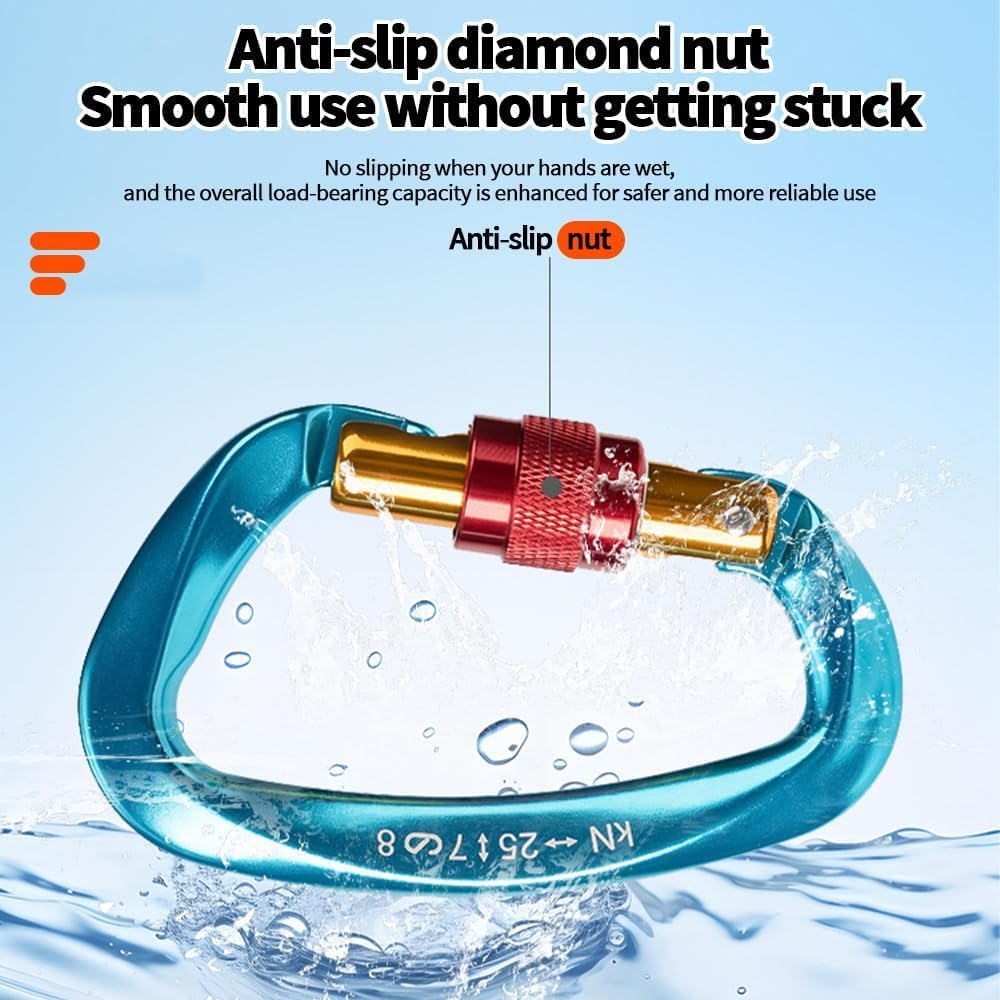 2 Pack D Shape Climbing Carabiner, Heavy Duty Carabiner Connector with 25KN (5623Lbs) for Camping, Mountaineer, Hammock, Outdoor Equipment & Large Animal Leash image number 4