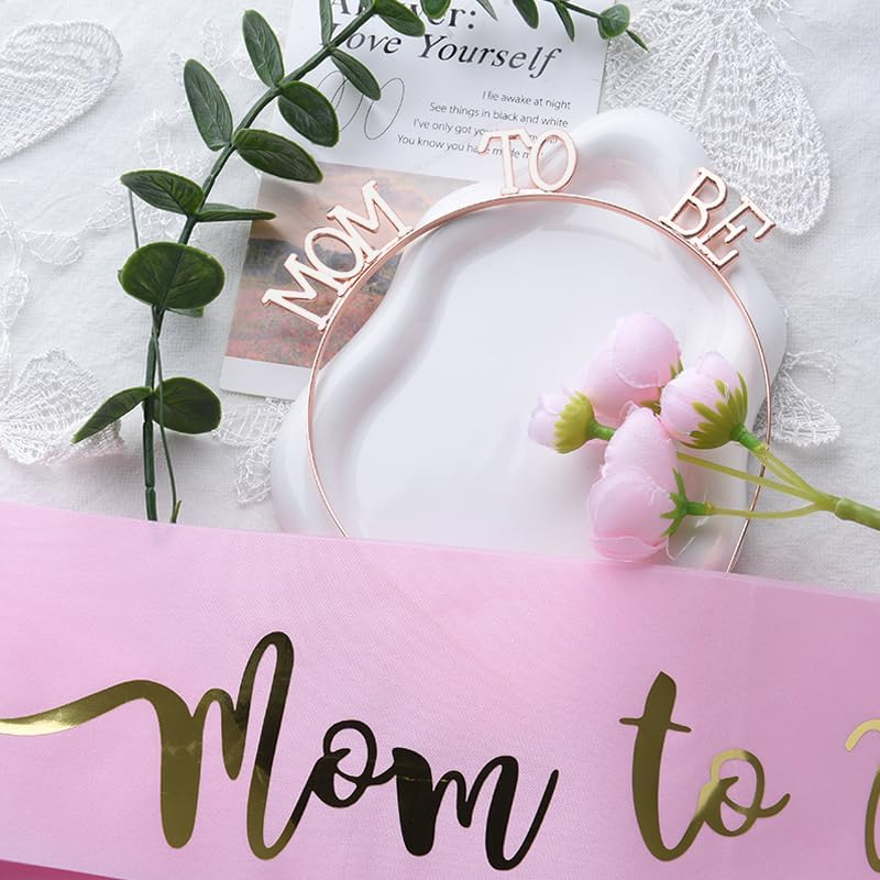 Mom to Be Crown Baby Shower Sash for Mommy Mom to Be Headband and Sash Gender Reveal Decorations for Party Pregnancy Announcement Photo Props image number 4
