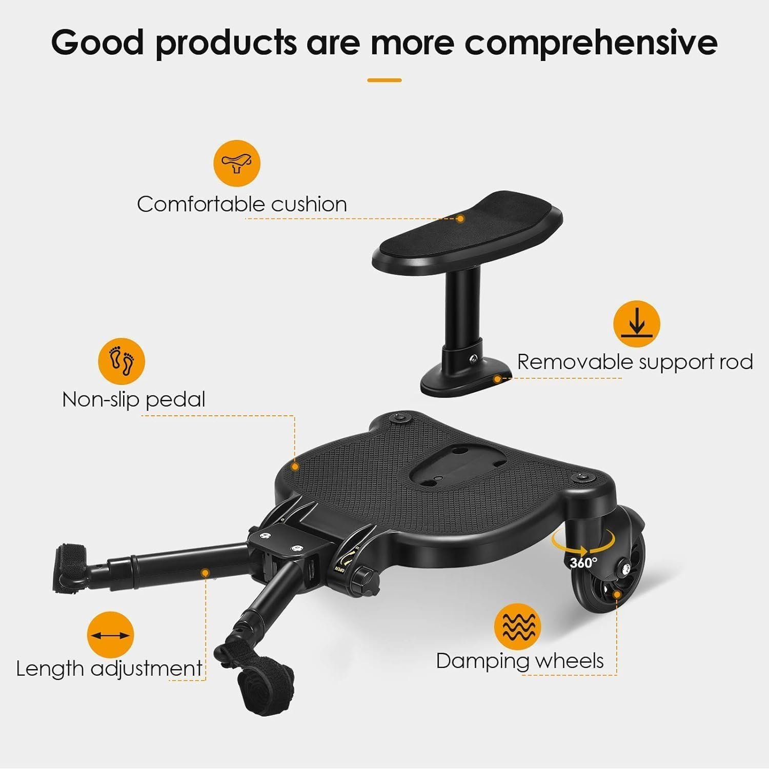 Universal Stroller Board with Replaceable Seat, 2 in 1 Sit and Stand Stroller Board, Stroller Standing Board, Stroller Attachment for Toddler to Ride, Holds Children up to 55Lb image number 1