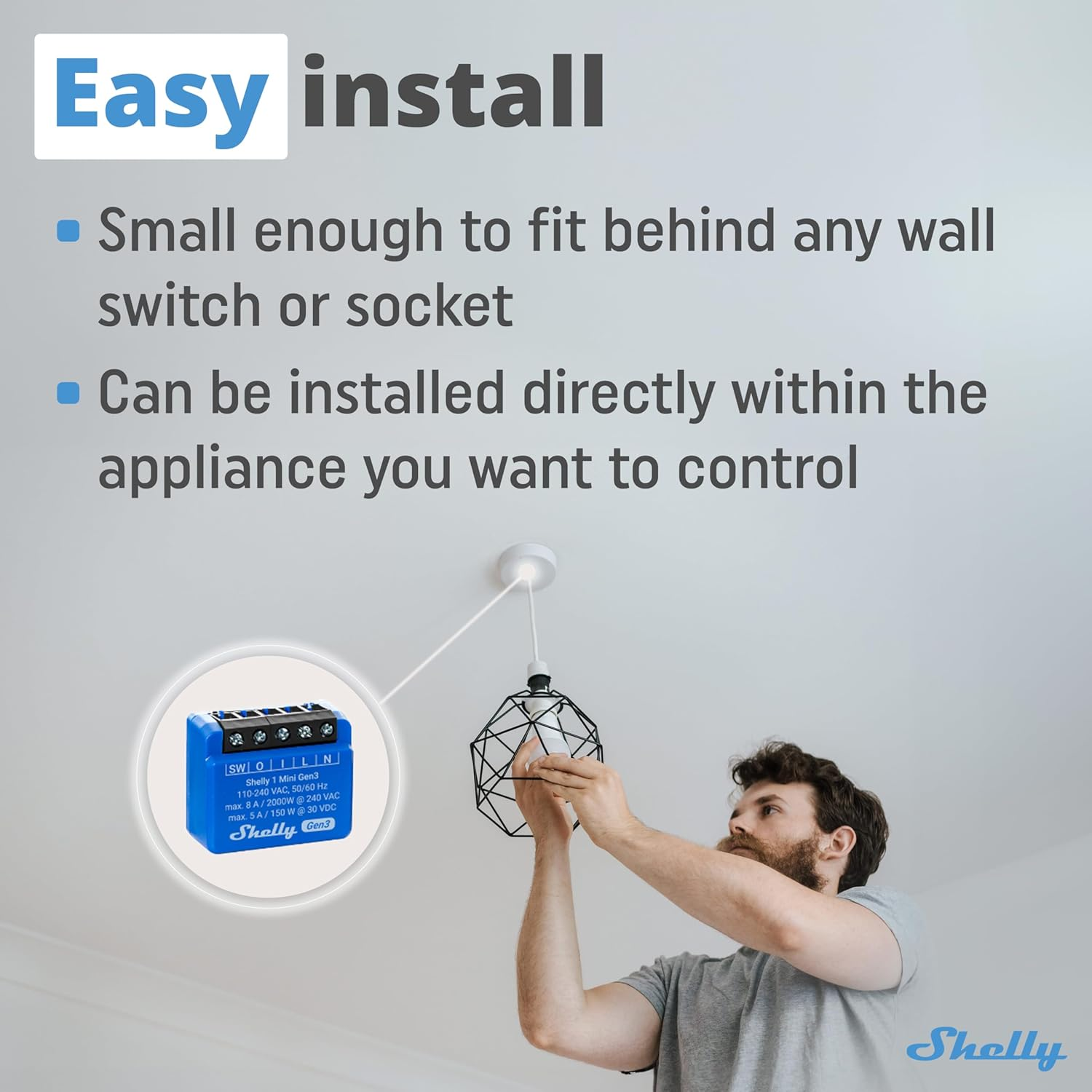 Shelly 1 Mini Gen3 | Wifi & Bluetooth Smart Switch Relay 1 Channel 8A | Home Automation | Compatible with Alexa & Google Home | Ios Android App | No Hub Required | Dry Contacts image number 3