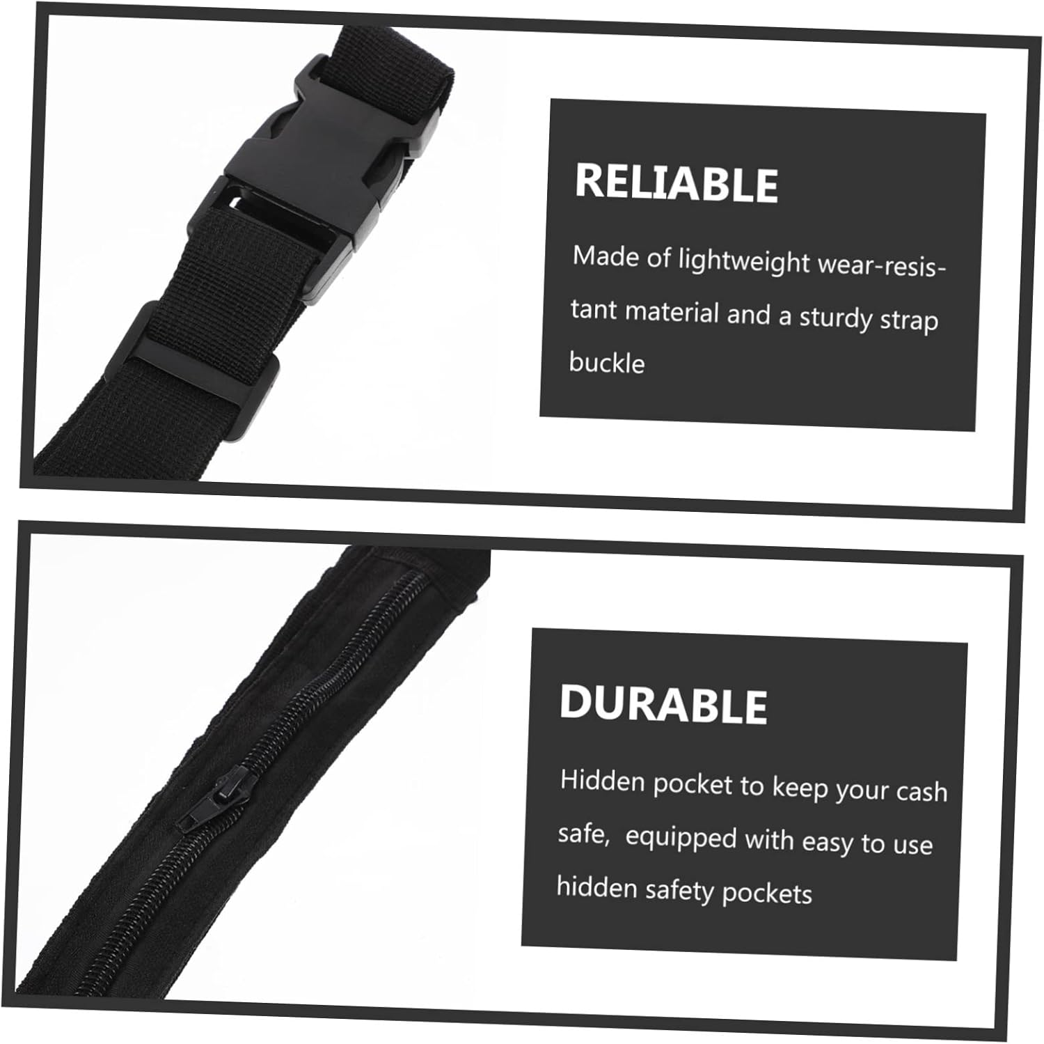 Abaodam Hidden Money Belt for Travel and Sports, Lightweight Black Waist Wallet with Zippered Pocket, Adjustable 120Cm Secure Fanny Pack for Men and Women Outdoor Activities image number 6