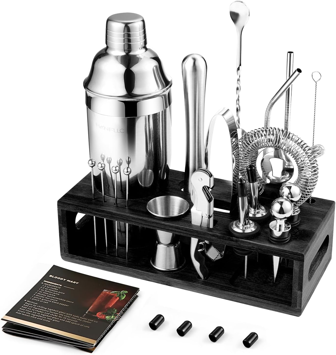 Mixology Bartender Kit Bar Set with Bamboo Stand, 28Pcs 24Oz Cocktail Shaker Set Cocktail Kit, Professional Stainless Steel Bar Tool Set, Black image number 6