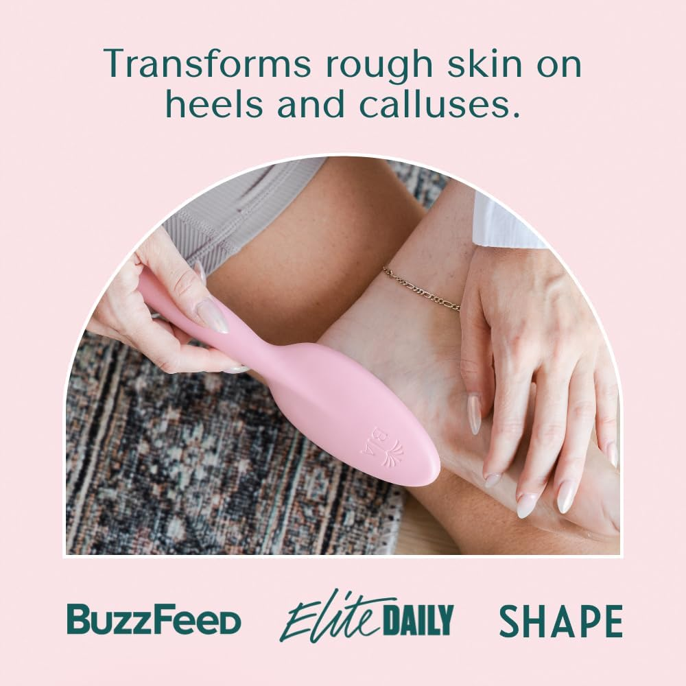 Bare August Glass Foot File Callus Remover for Feet - Heel Scraper & in Shower Foot Scrubber Dead Skin Remover - Pedicure Foot Buffer for Soft Feet (With Handle, Pink)