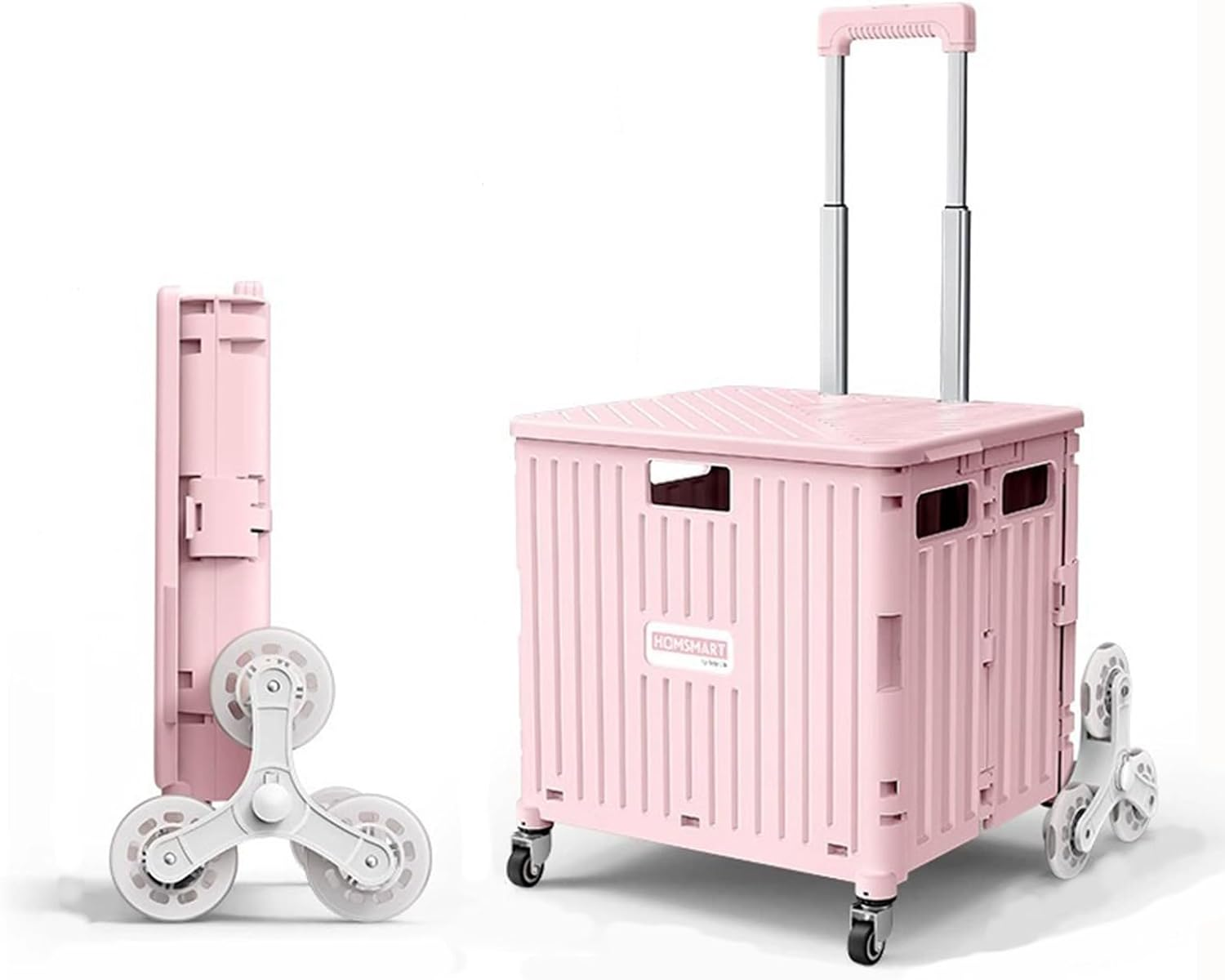 Viviendo Foldable Shopping Trolley, 65L Collapsible Utility Cart, Folding Portable Crate Handcart with Climbing Wheels and Metal Telescopic Handle - Black