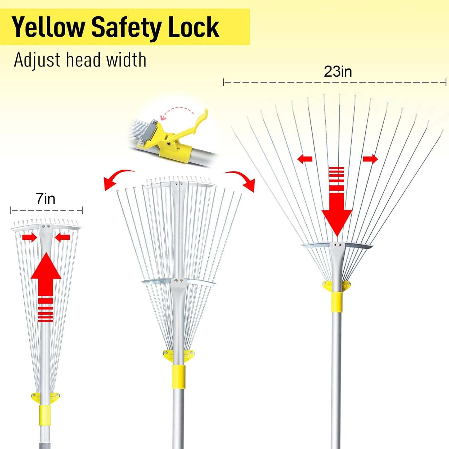 Jardineer 63 Inch Lightweight Garden Leaf Rake for Lawns, Adjustable Yard Rake for Leaves, Metal Lawn Rake with 23" Expandable Bigger Head.Ideal Garden Tools Gifts. One Year Warranty image number 6