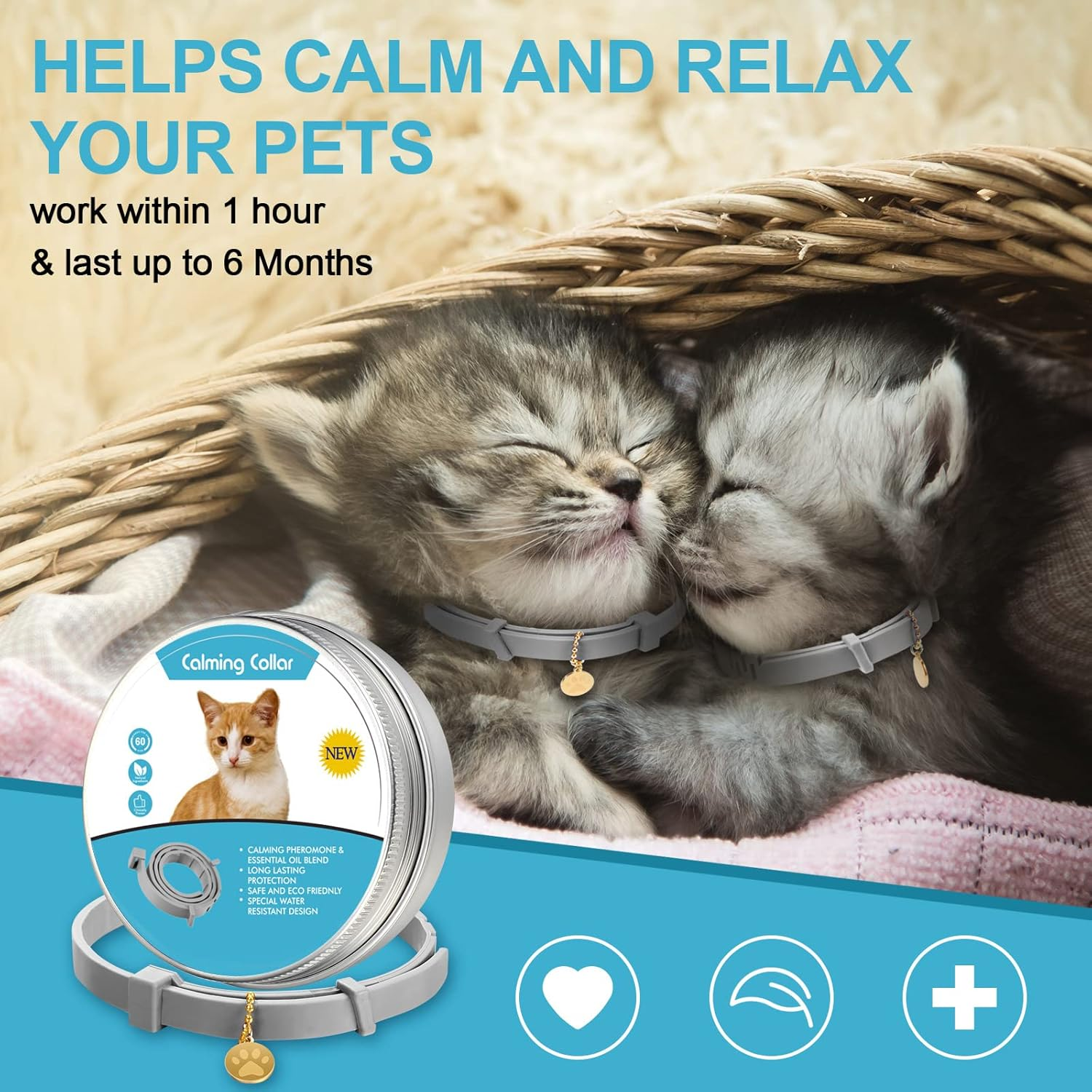 4 Pcs Cat Calming Collar Adjustable Lavender Scent Relaxing Cat Collar with 2 Pendant for Puppies Reduce Stress Aggression Anxious, up to 15 Inches(Grey, Silver) image number 2