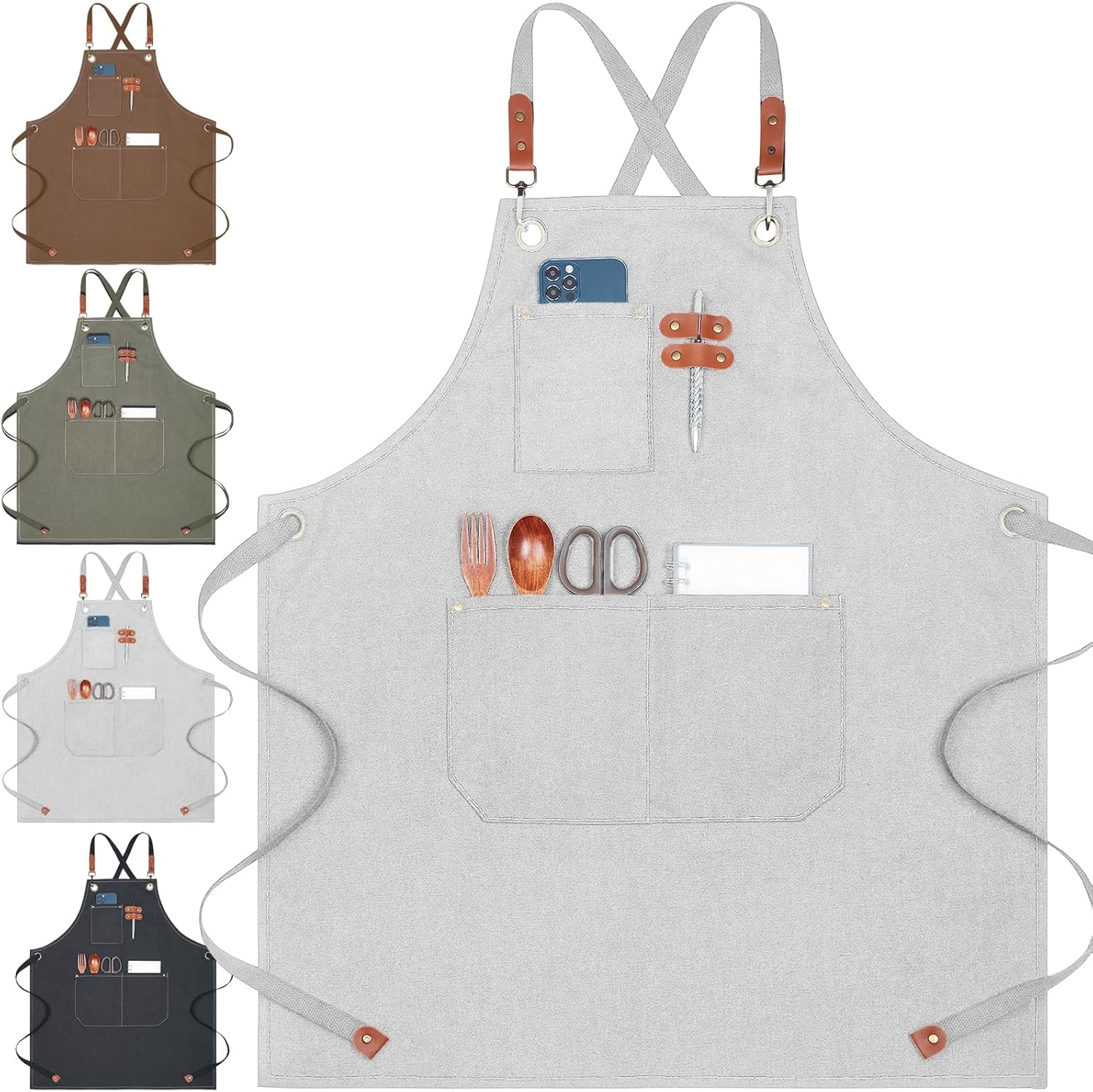MODY RODY Durable Chef Apron with Pockets for Cooking in Kitchen, Cross Back Protective Waitress Aprons for Men Women Serves Baker Artist Craftsman