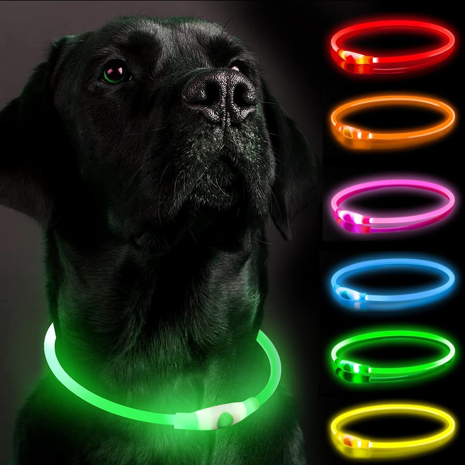 LED Dog Collar, Light up Dog Collars,Rechargeable Dog Lights for Night Walkinguniversal, Reusable Safety Necklace for Small Medium Large Dogs (Green)