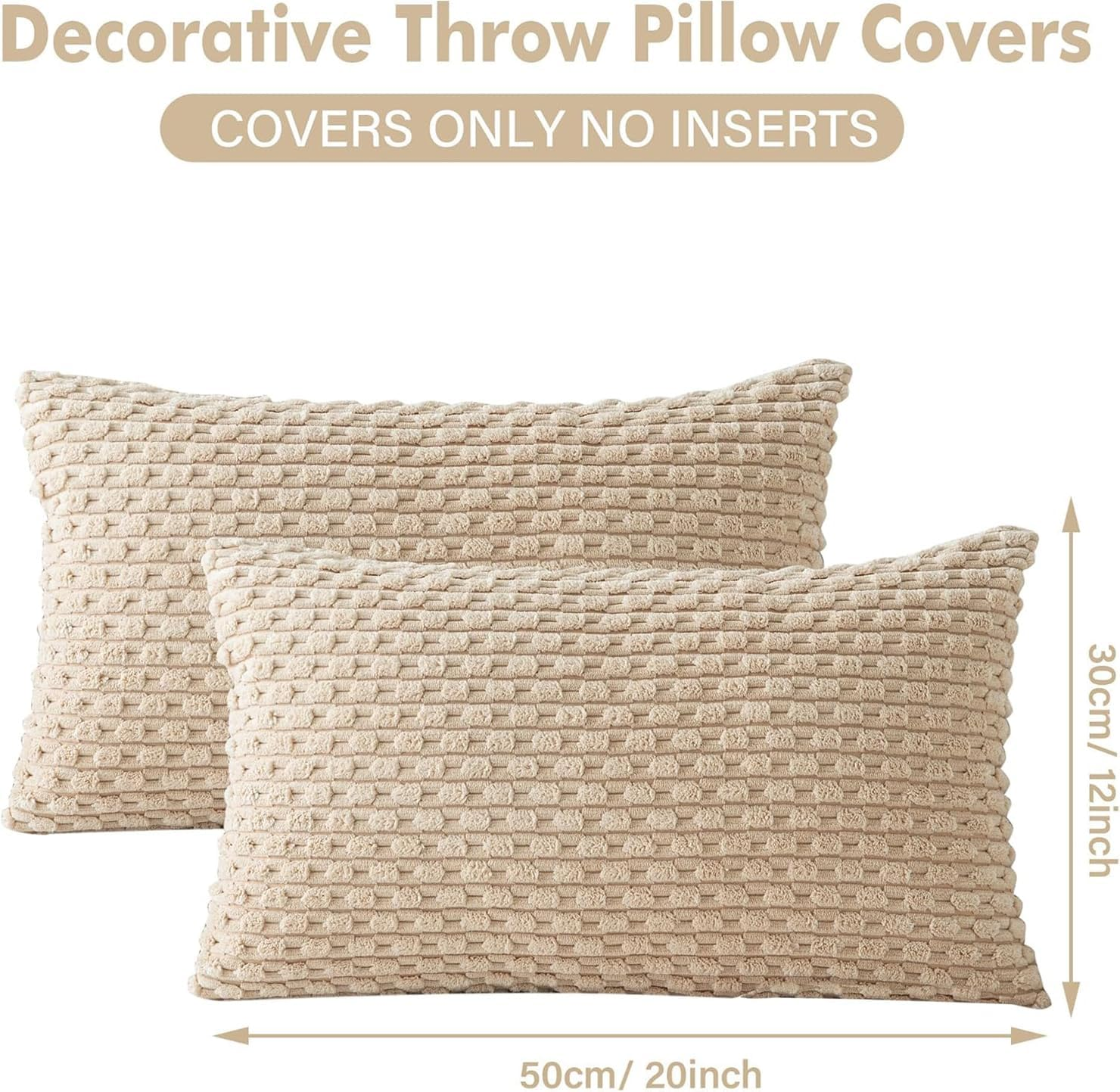 2Pcs Cushion Covers 30Cm X 50Cm, Corduroy Decorative Throw Pillow Covers Soft Boho Striped Pillow Case Modern Farmhouse Home Decor for Sofa Living Room Couch Bed (Khaki, 50Cmx30Cm) - Khaki image number 5