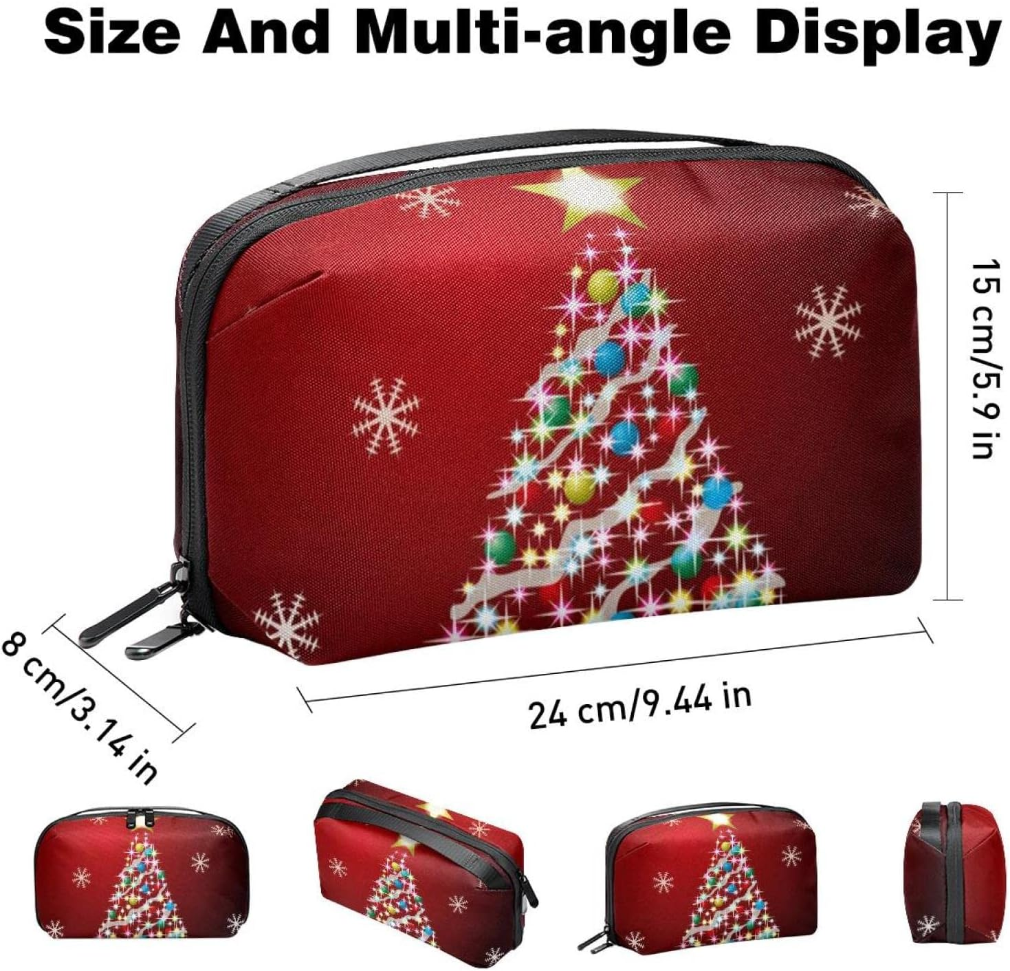 Travel Toiletry Bag for Women and Men, Water-Resistant Shaving Bag for Toiletries Accessories, Christmas Colored Tree Snowflakes Vintage