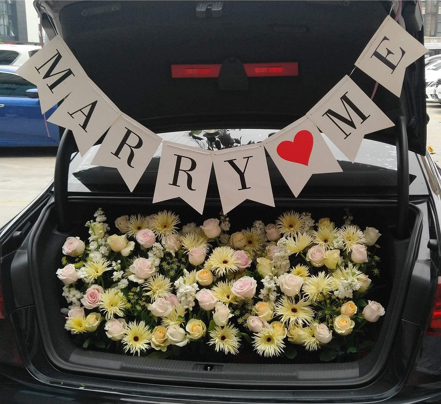 Marry Me Banner, White Cardboard with Black Letters, Swallowtail Design Hanging Signs for Valentine'S Day, Engagement, Marriage Proposal Bridal Shower, Wedding image number 1