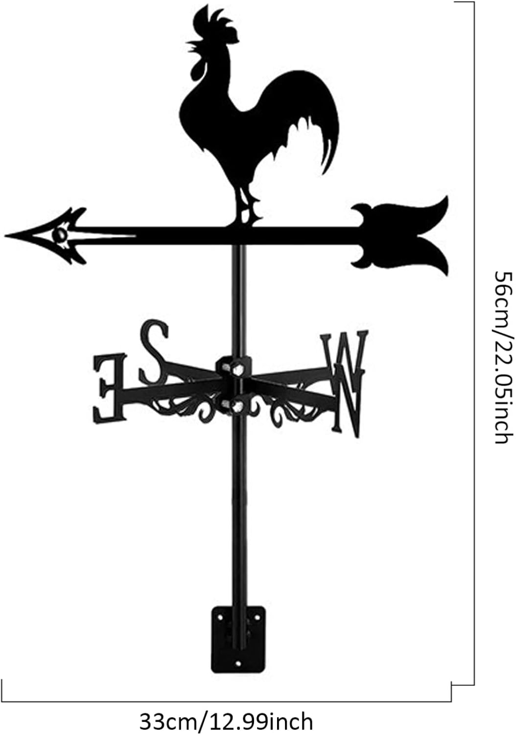 Weather Vane Roof Mount Animal Shape Weathervane Iron Decorative Wind Vane 13X22Inch Wind Direction Indicator for Yard Garden Farm Rooster Weather Vanes for Yard Weathervane Wind Direction Indicatorw
