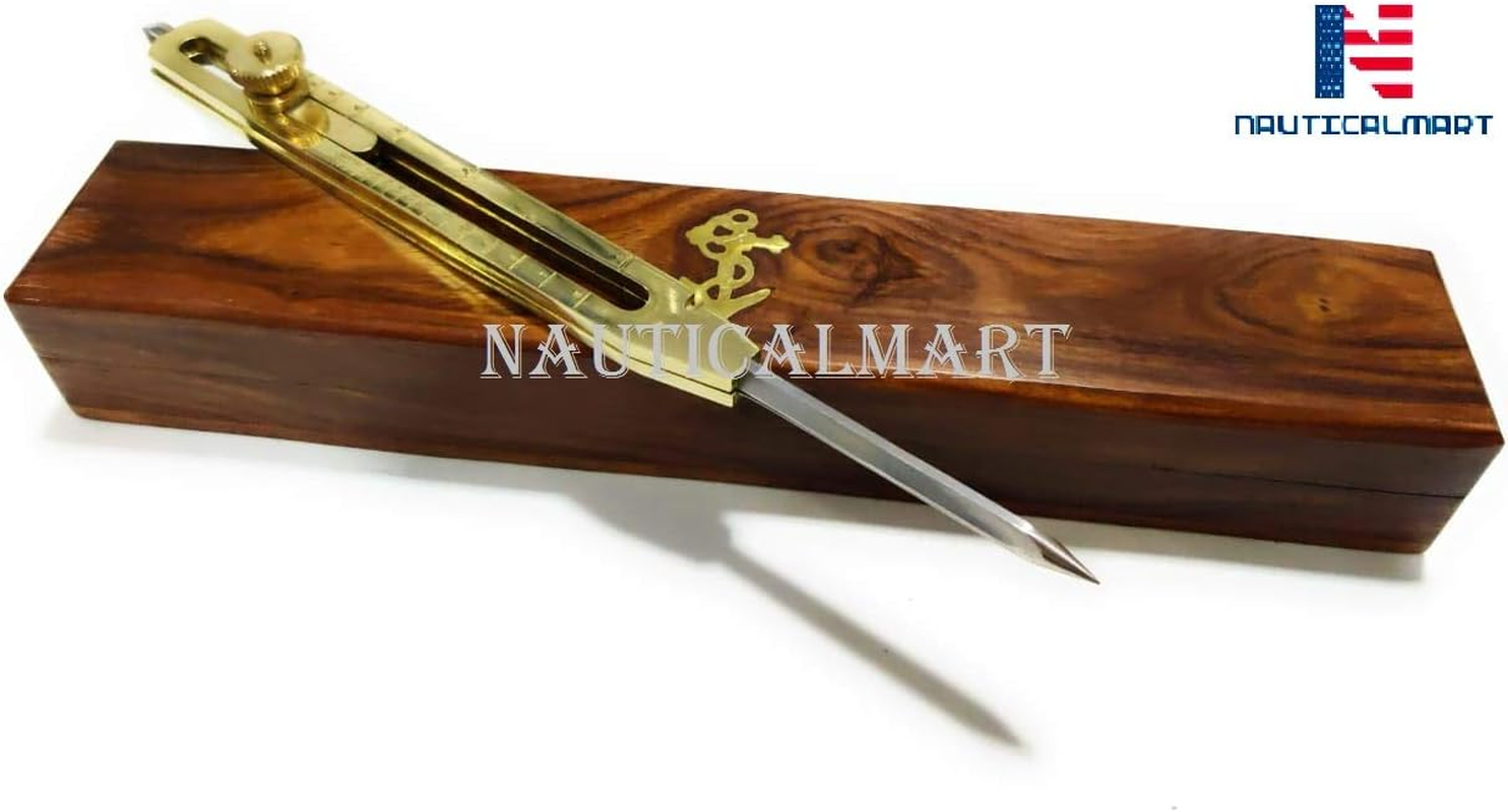 NAUTICALMART Artist Proportional Scale Divider Drawing Tool Professional 9" Long Solid Brass with Heavy Duty Steel Point with with Wooden Box image number 5