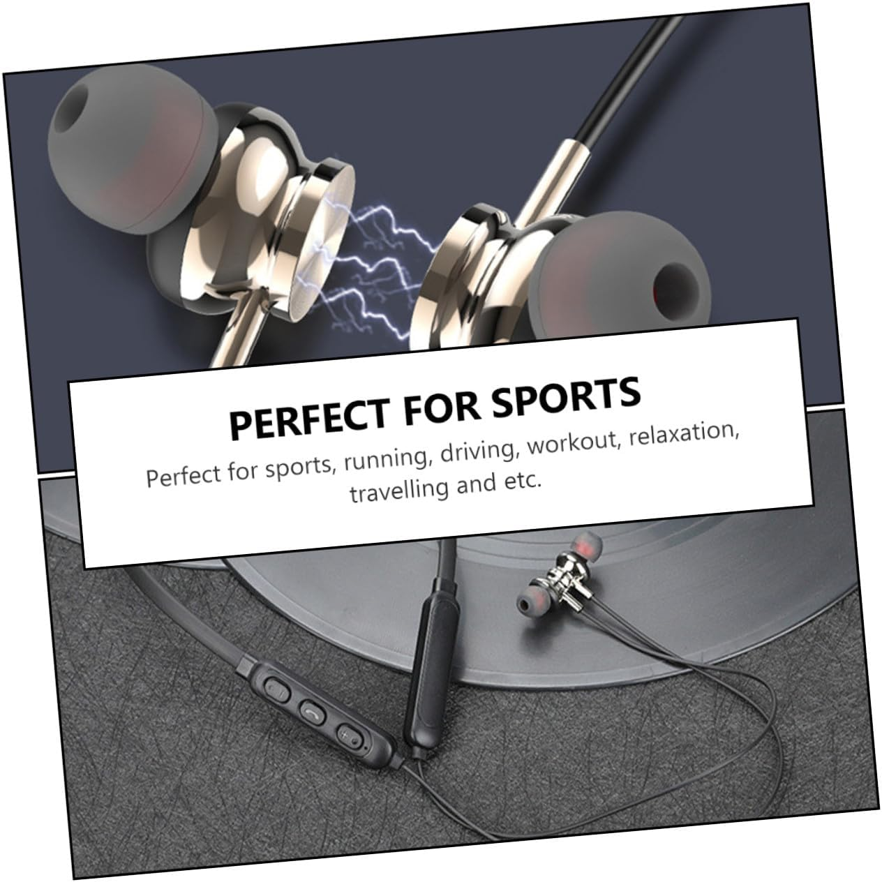 SECFOU Wireless Neckband Wireless Headset 5.0, Waterproof In-Ear Stereo Earbuds with Magnetic Design, Sweat-Resistant Sports Wireless Earpiece for Running and Gym Use, Black image number 3