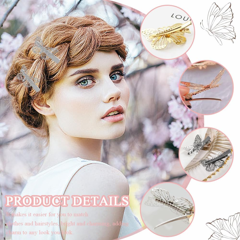 TRKETK 12 Pcs Butterfly Hair Clips Elegant Metal Butterfly Hair Clip Cute Side Hairpins Classic and Versatile Headwear Accessories Suitable for Girls Ladies Party Wedding Decoration (2 Colors) image number 4