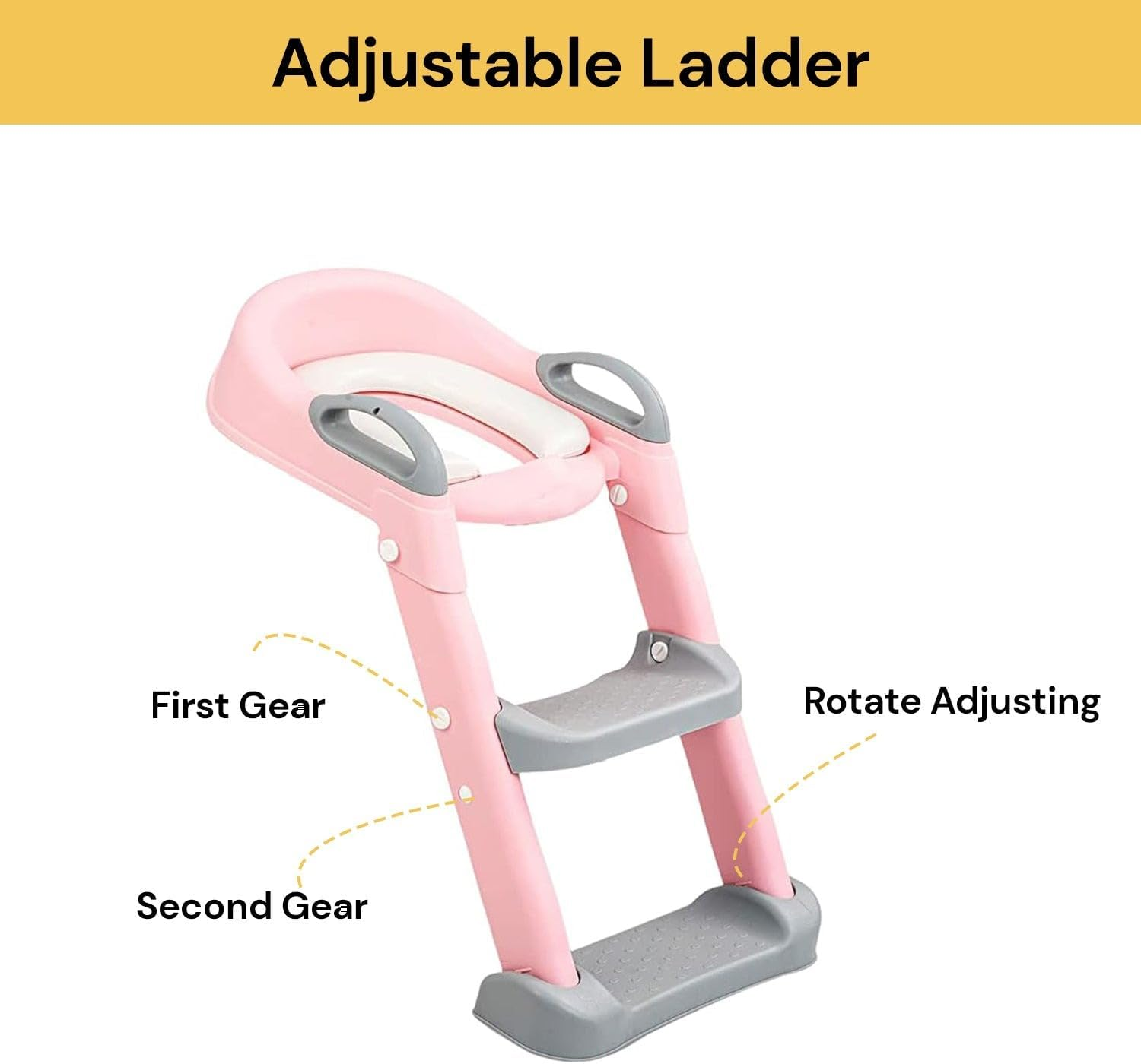 EZONEDEAL Potty Training Toilet Seat for Toddler, Upgraded Non-Slip Step Stool Ladder for Toilet, Maximum Load up to 65 Kg, Adjustable Height Foldable Toilet Seat for Aged 1-10 Boy and Girl (Pink) image number 6