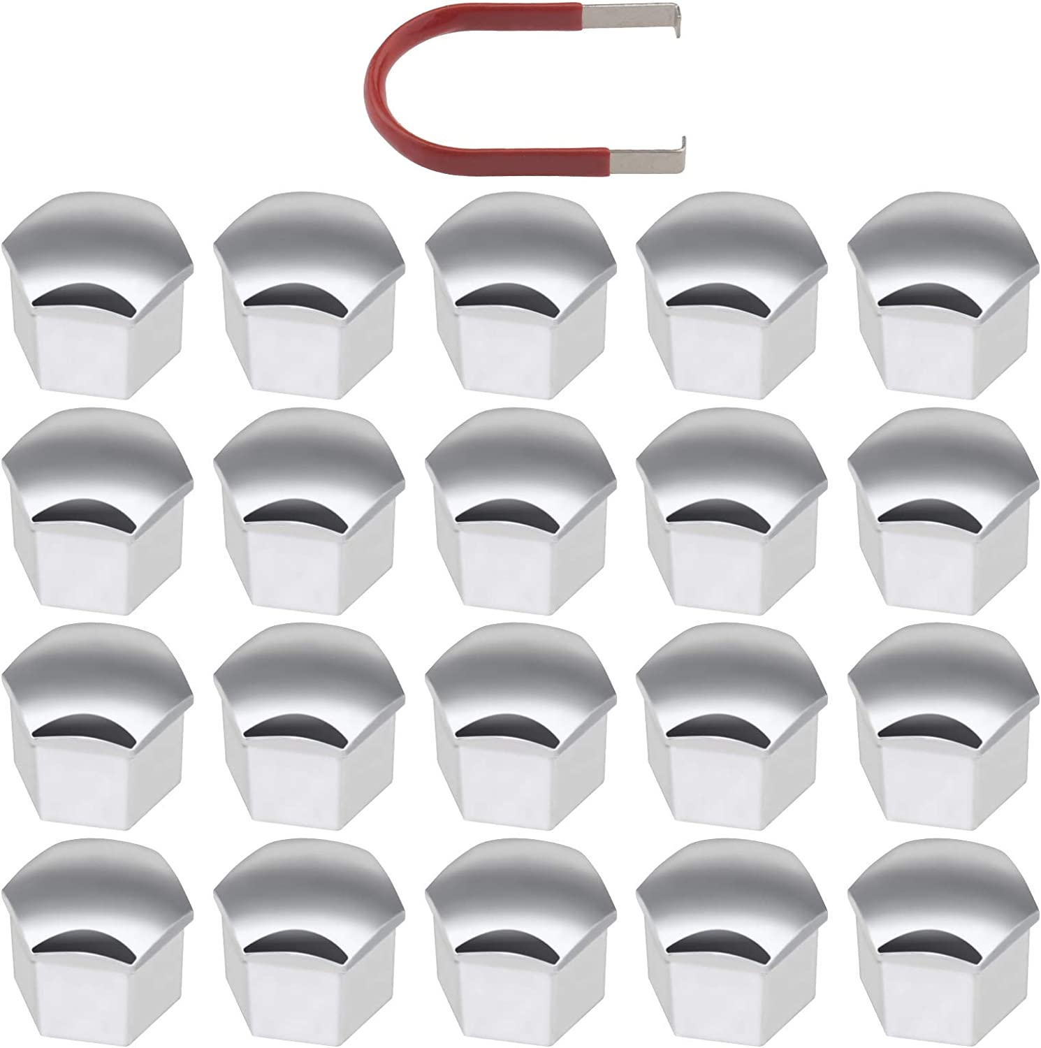 Emsea 20Pcs Chrome Silver Wheel Nut Caps Hub Bolt Covers 21Mm Hexagonal Protectors with Removal Tool Compatible with Range Rover Evoque Ducato